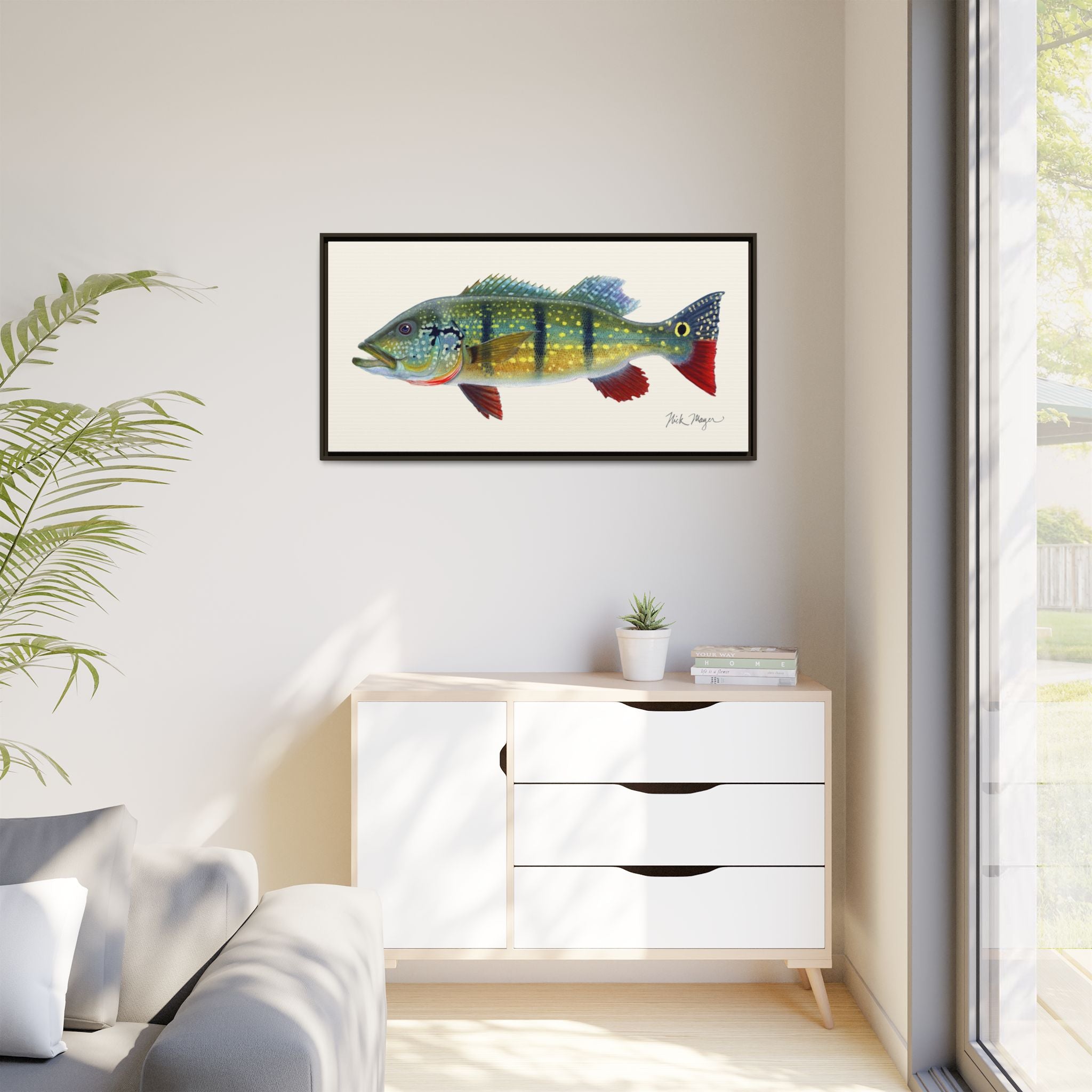 Peacock Bass Framed Canvas Print Printify