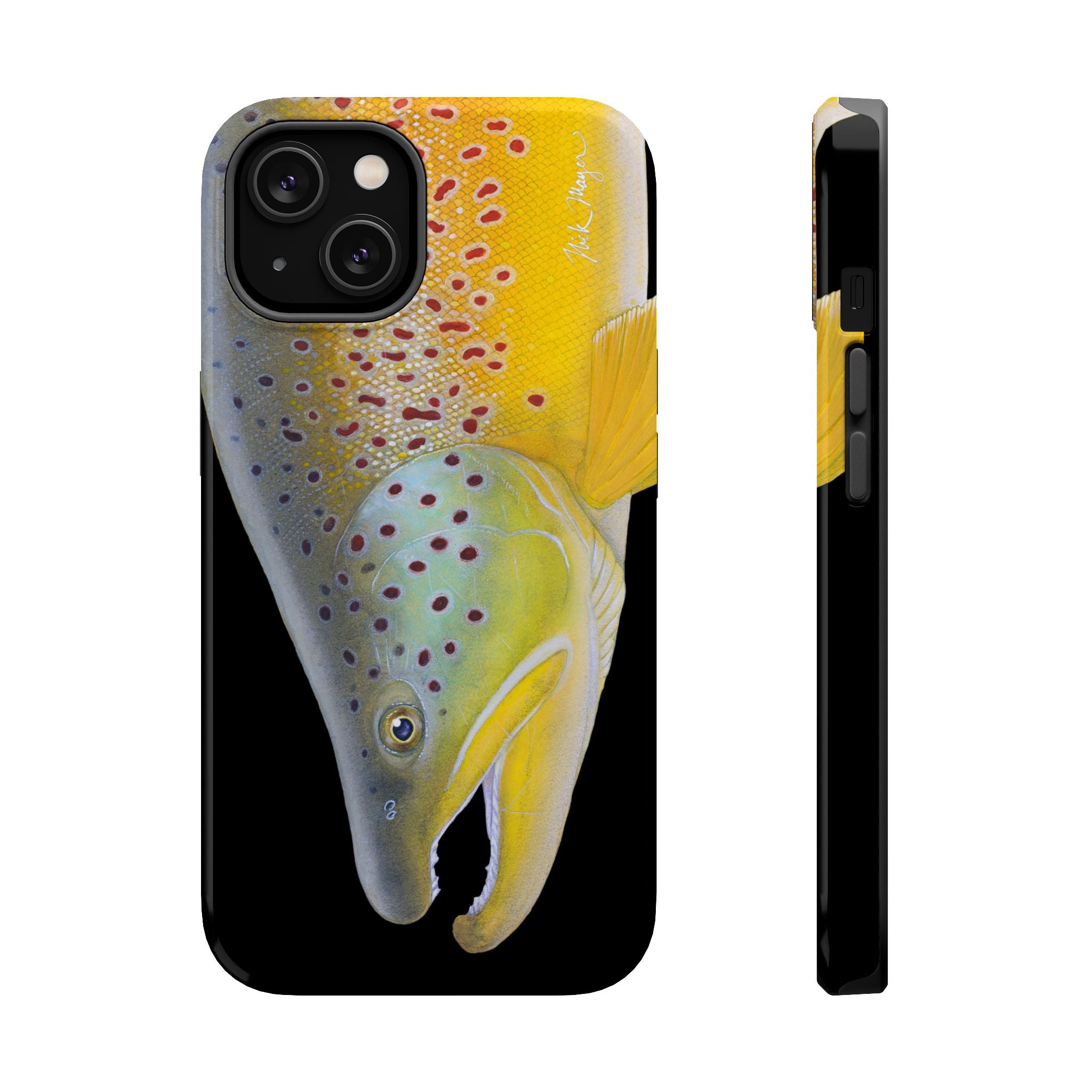 Brown Trout 3 Face Black MagSafe iPhone Case