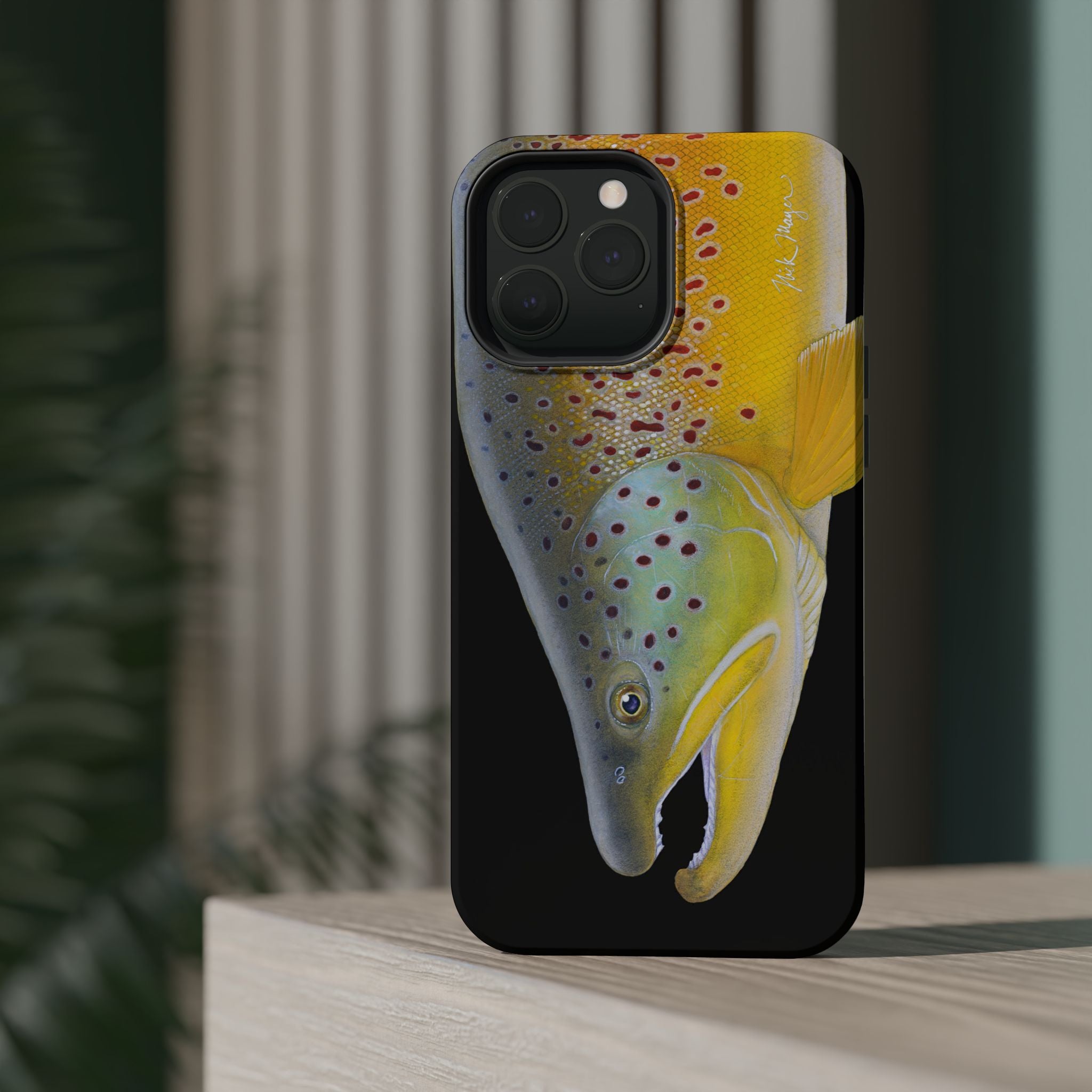 Brown Trout 3 Face Black MagSafe iPhone Case