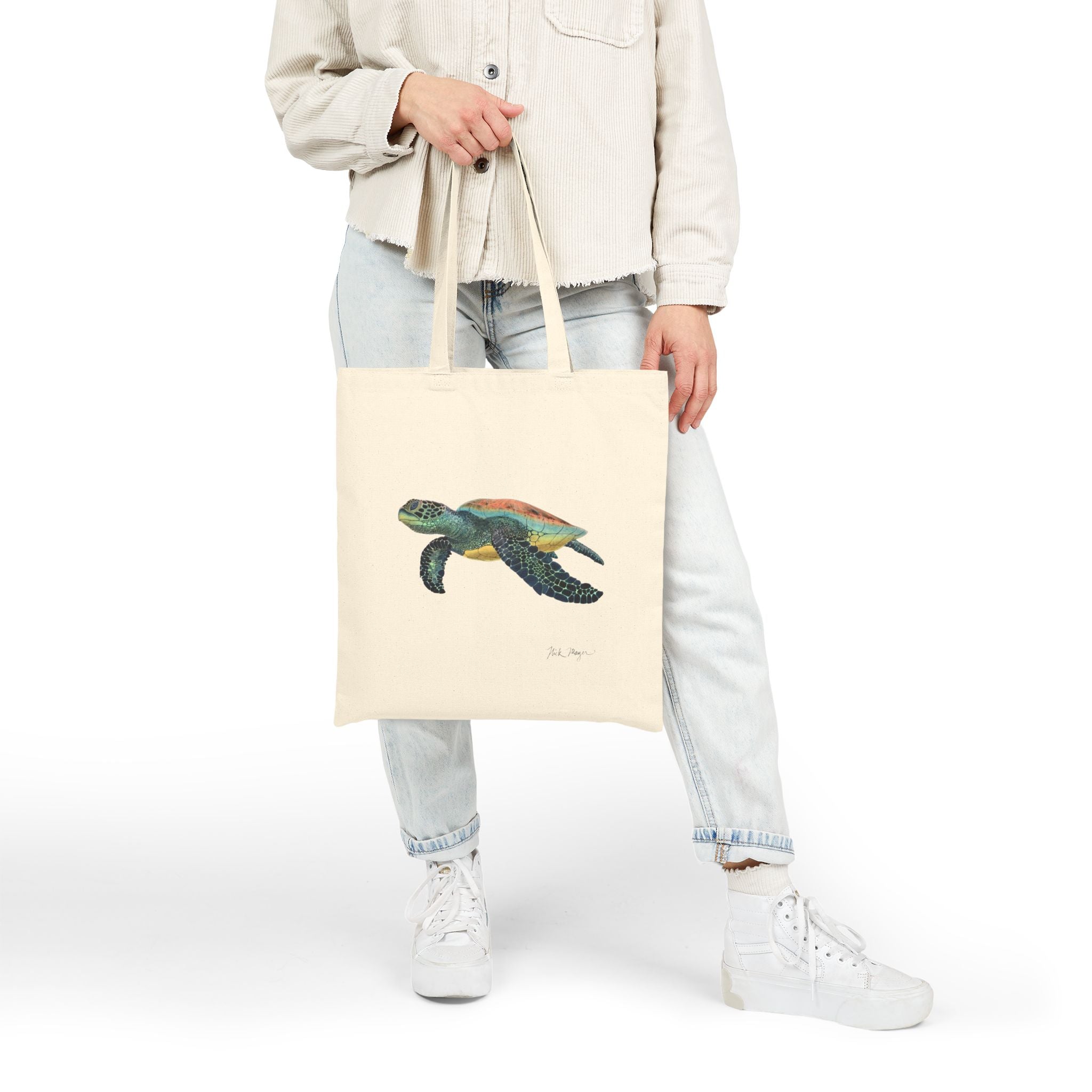 Green Sea Turtle II Cotton Canvas Tote Bag