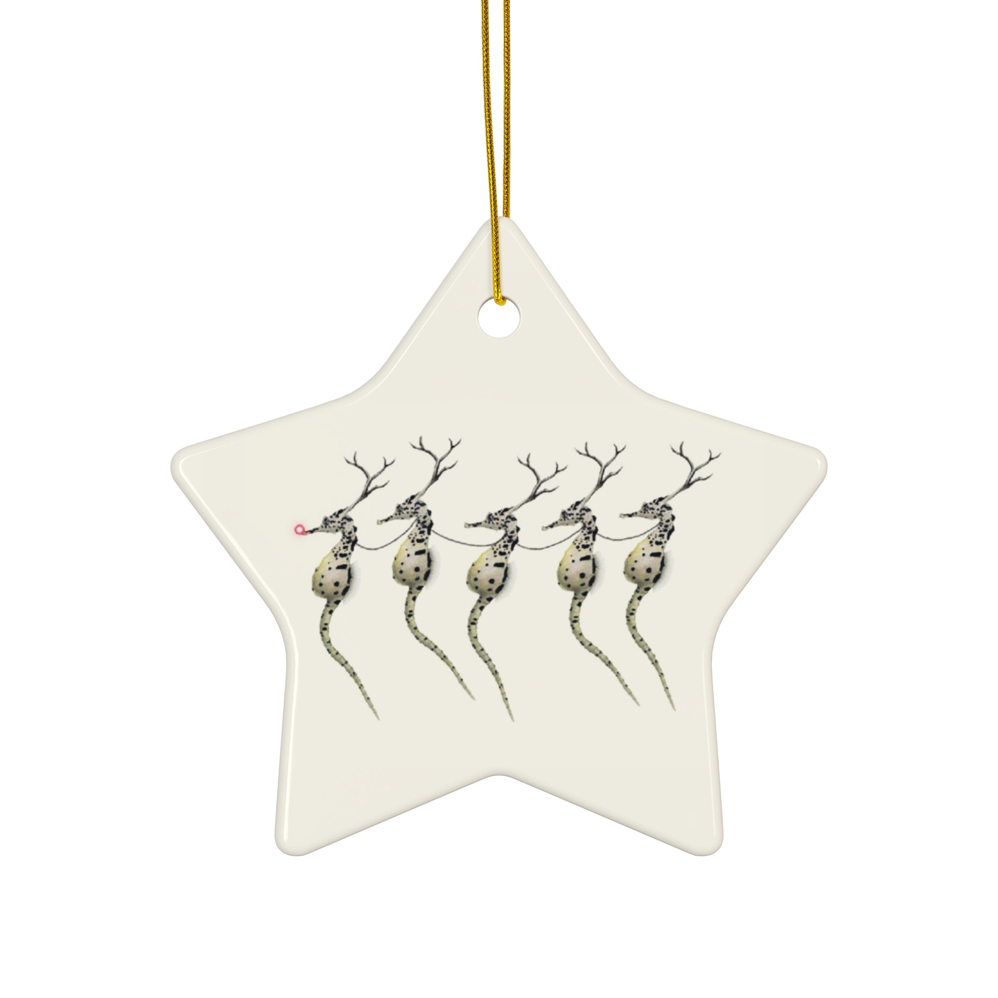 Santa's Seahorses Ceramic Ornament