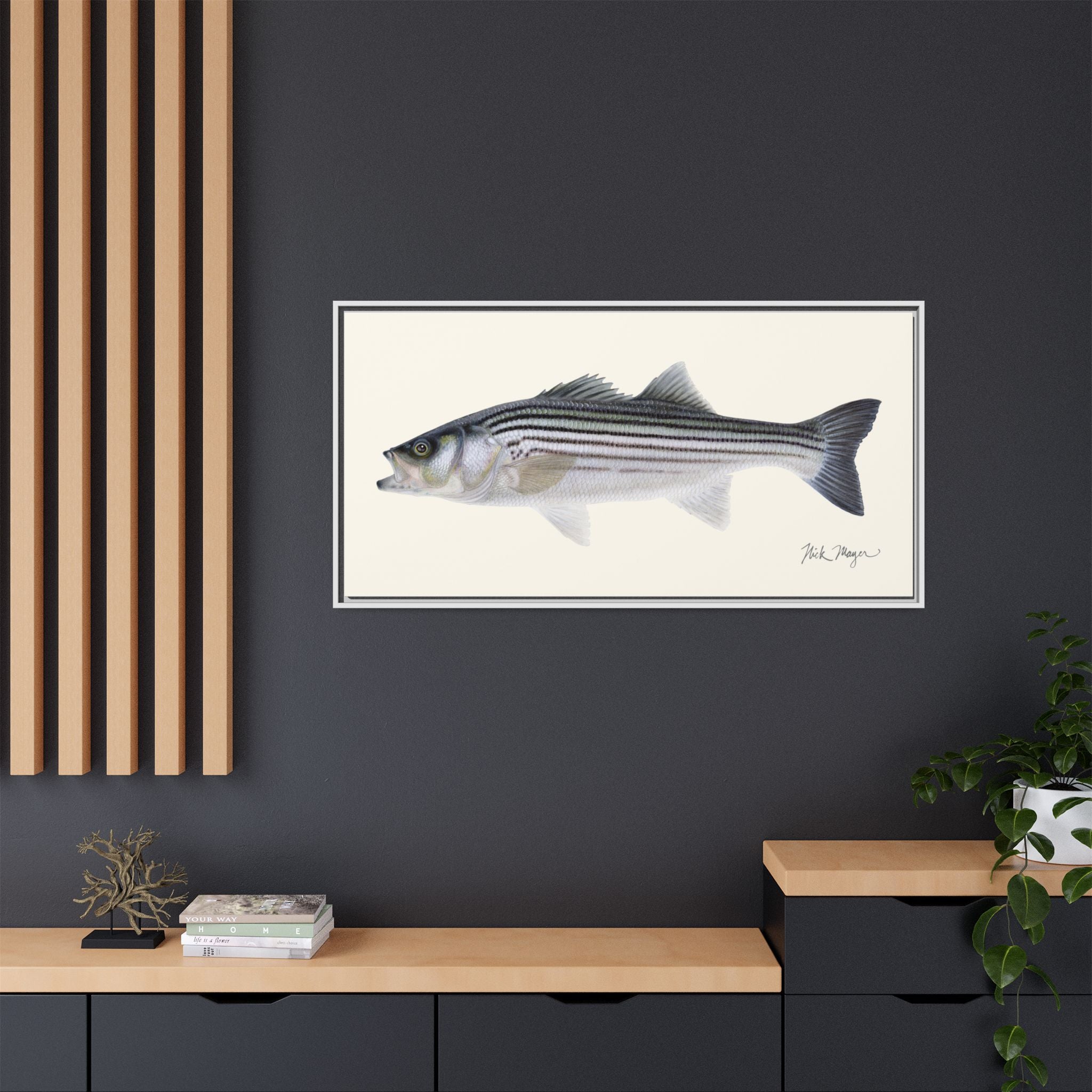 Schoolie Striped Bass Framed Canvas Print Printify