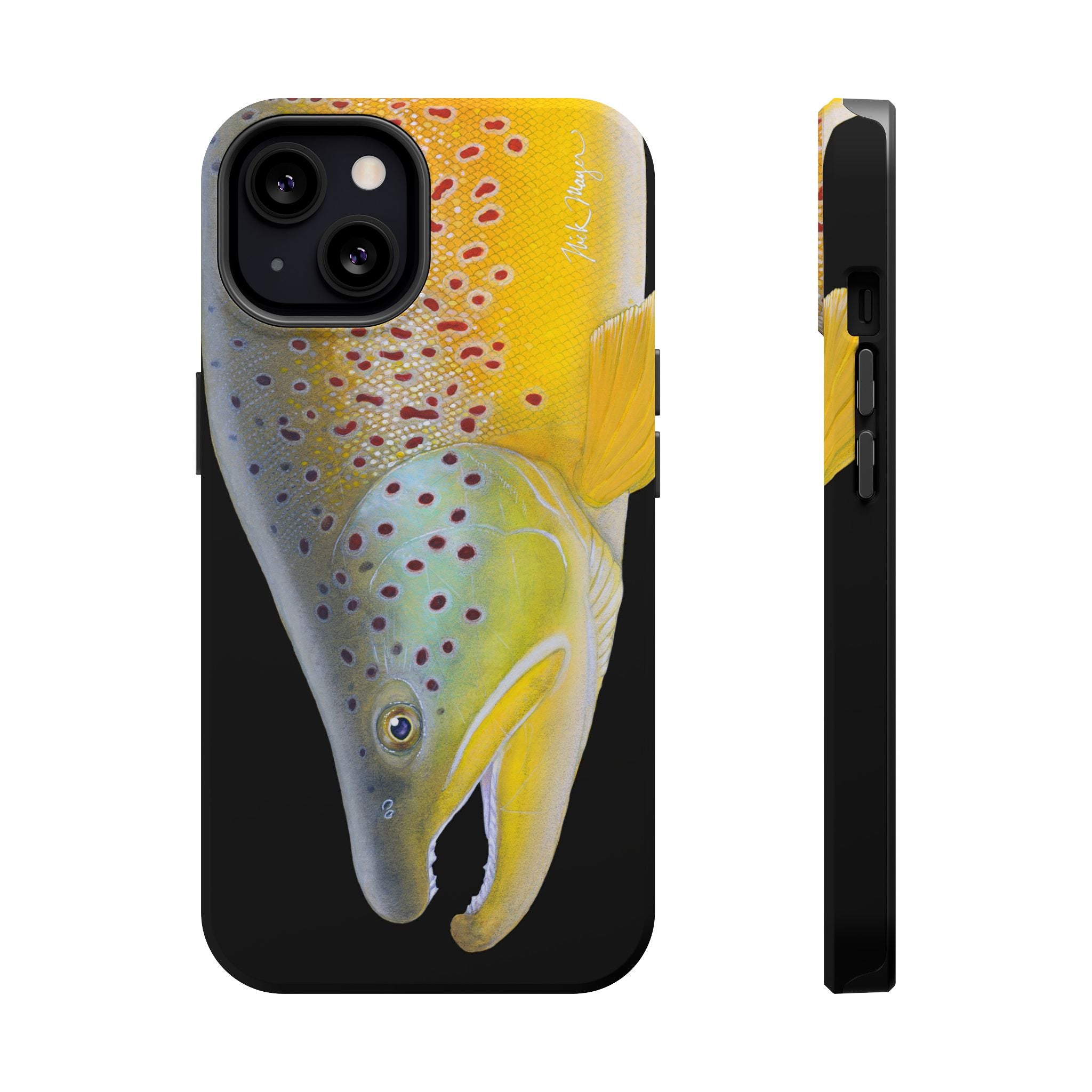 Brown Trout 3 Face Black MagSafe iPhone Case