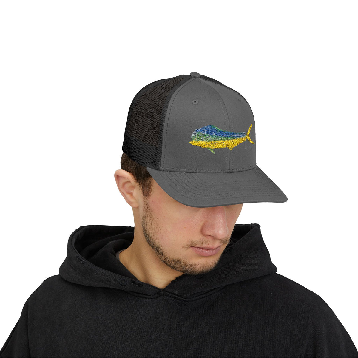 Bull Mahi Embroidered Snapback Trucker Hat Printify