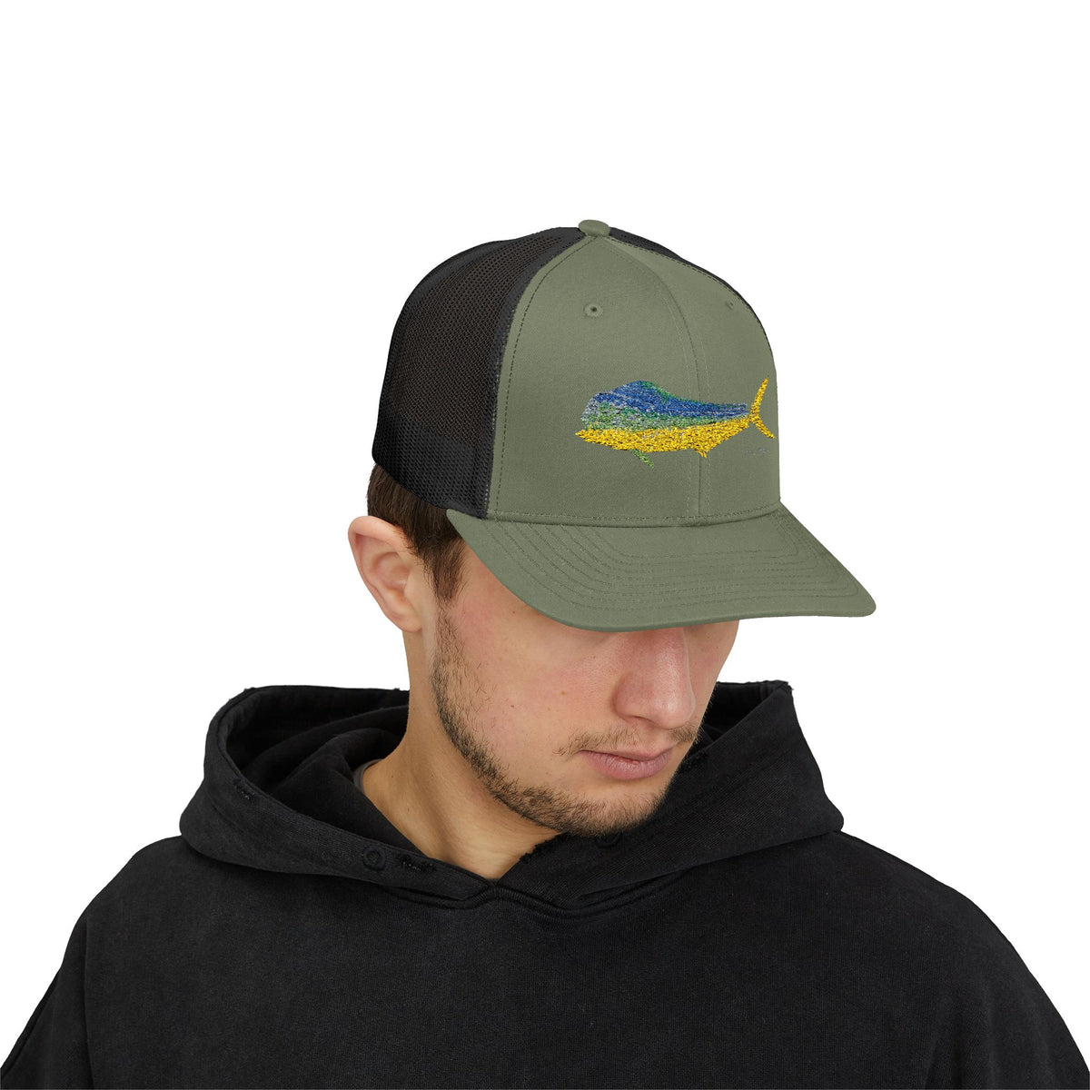 Bull Mahi Embroidered Snapback Trucker Hat Printify