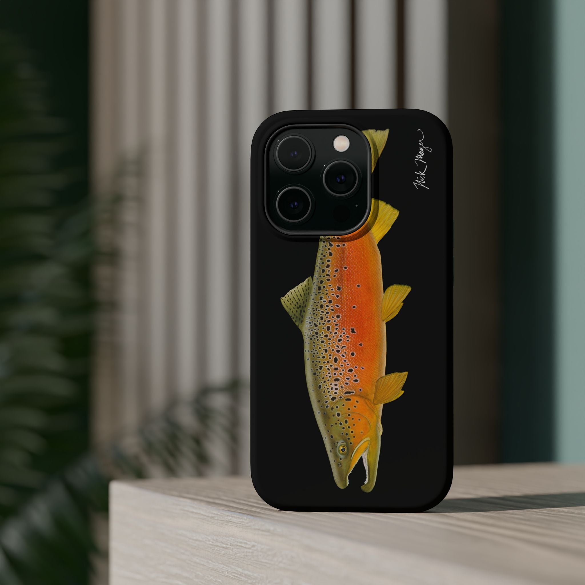 Brown Trout 2 Black MagSafe iPhone Case, NEW for Holiday 2025!
