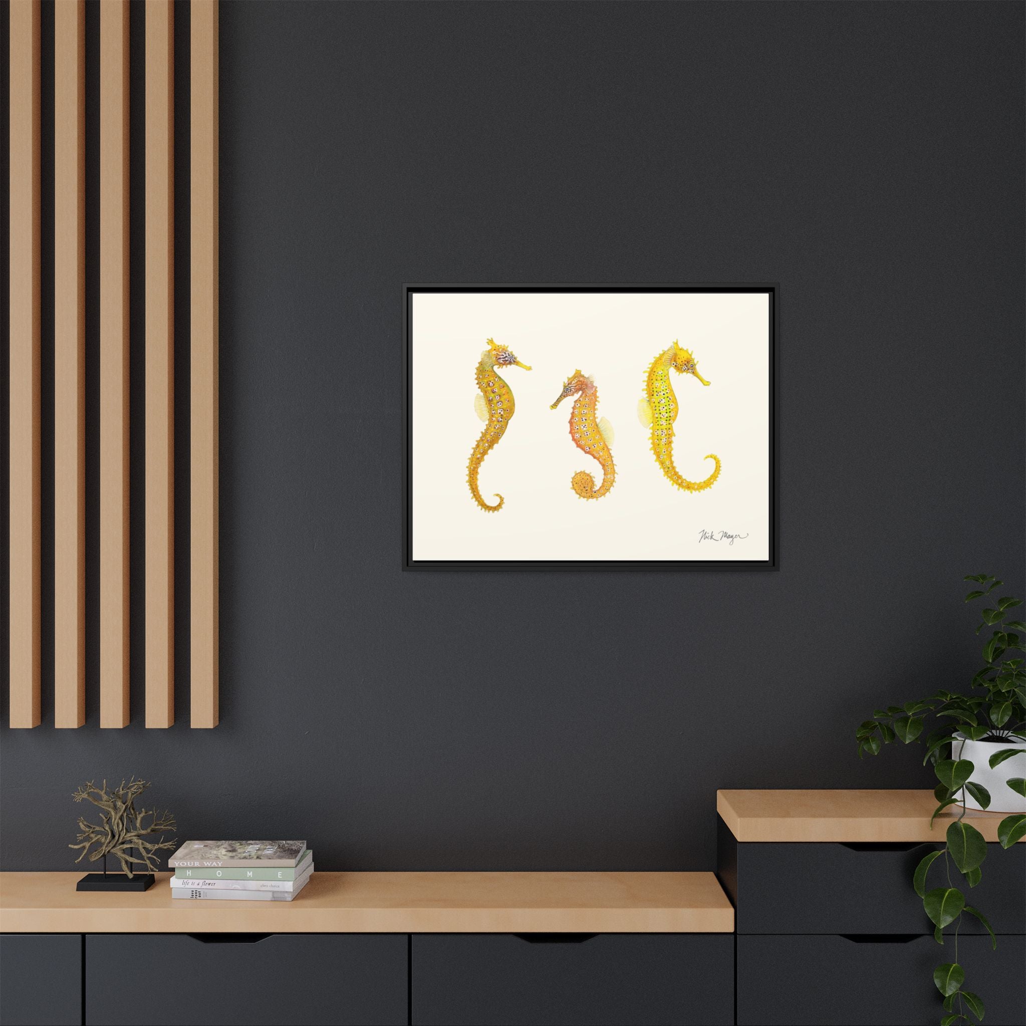 Giant Seahorse Trio Framed Canvas Print Printify