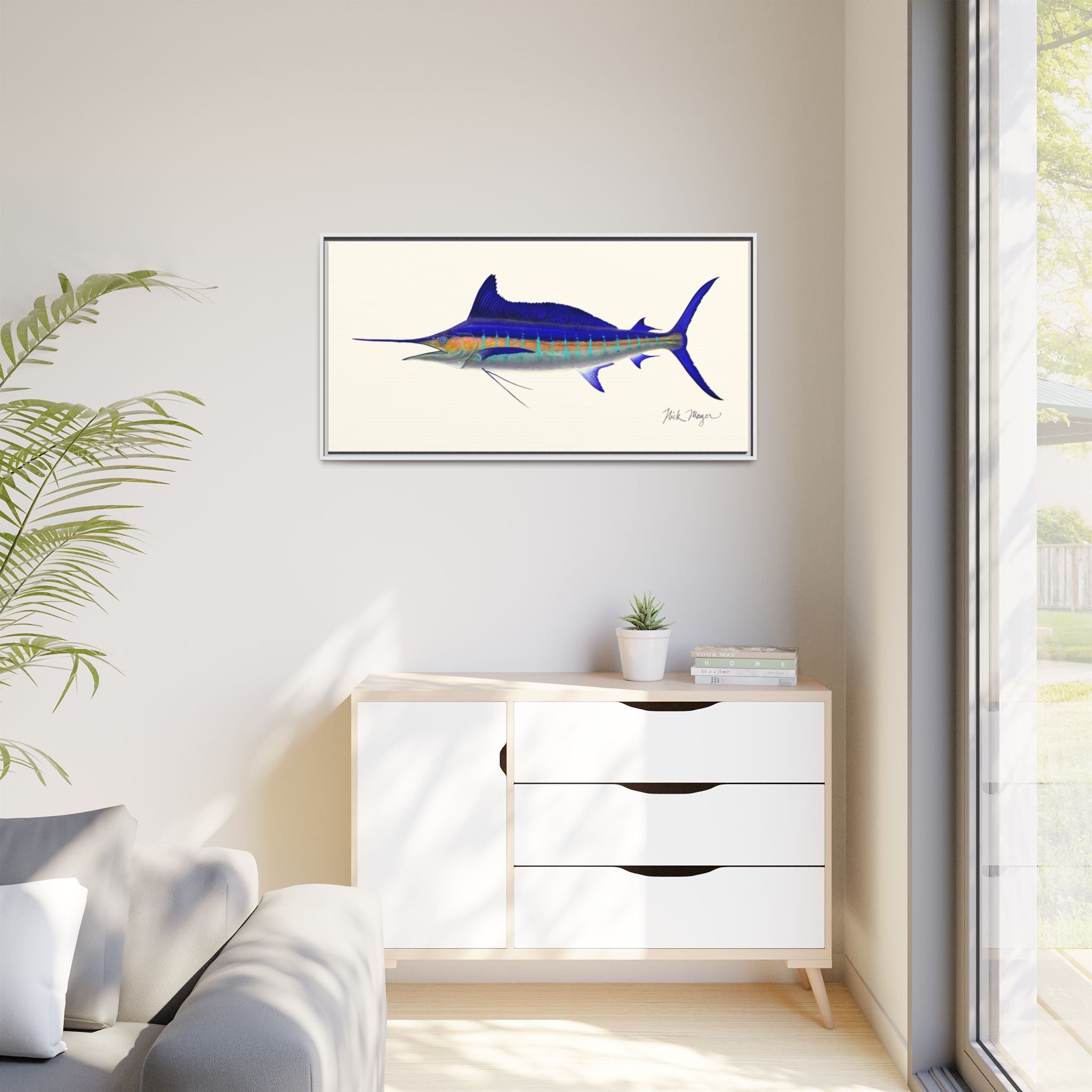 Striped Marlin Framed Canvas Print Printify