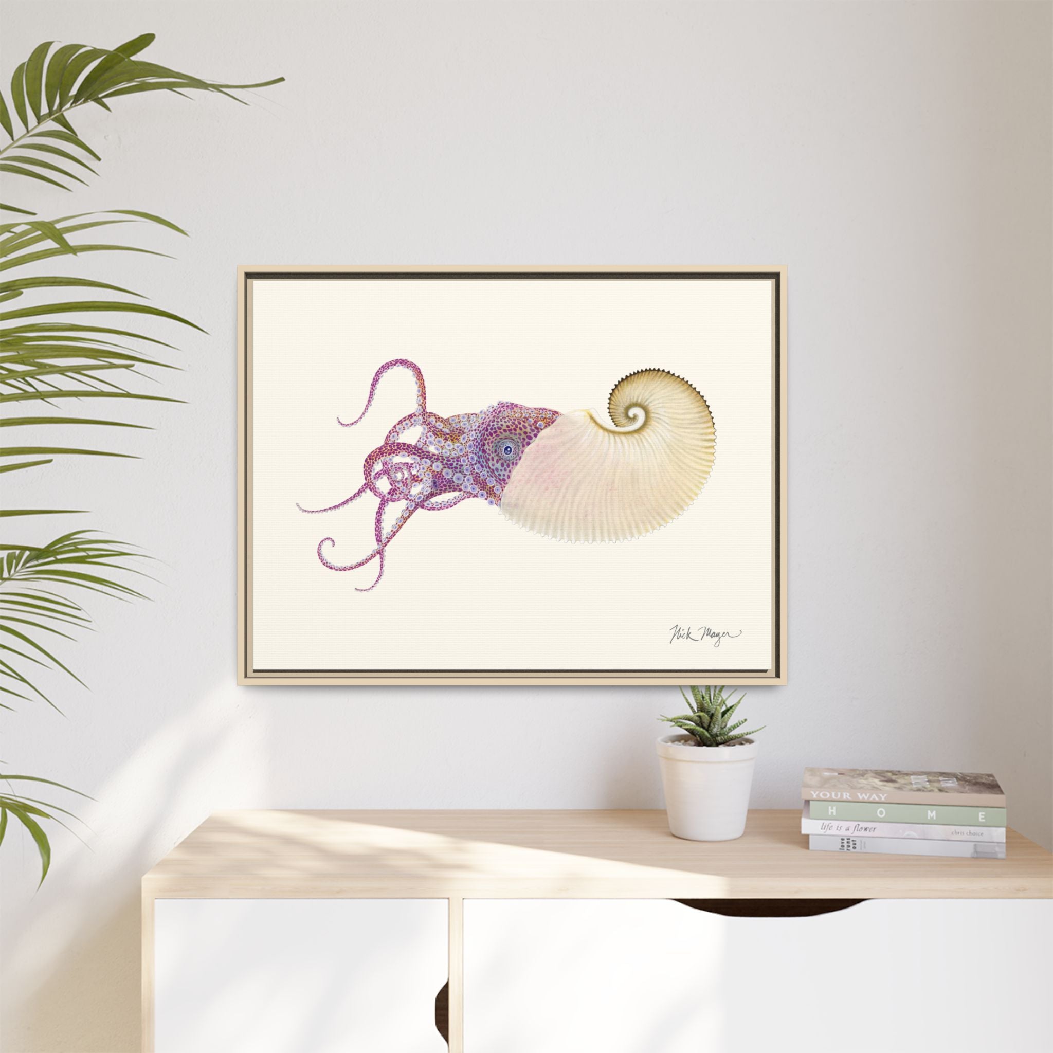Paper Nautilus Framed Canvas Print Printify