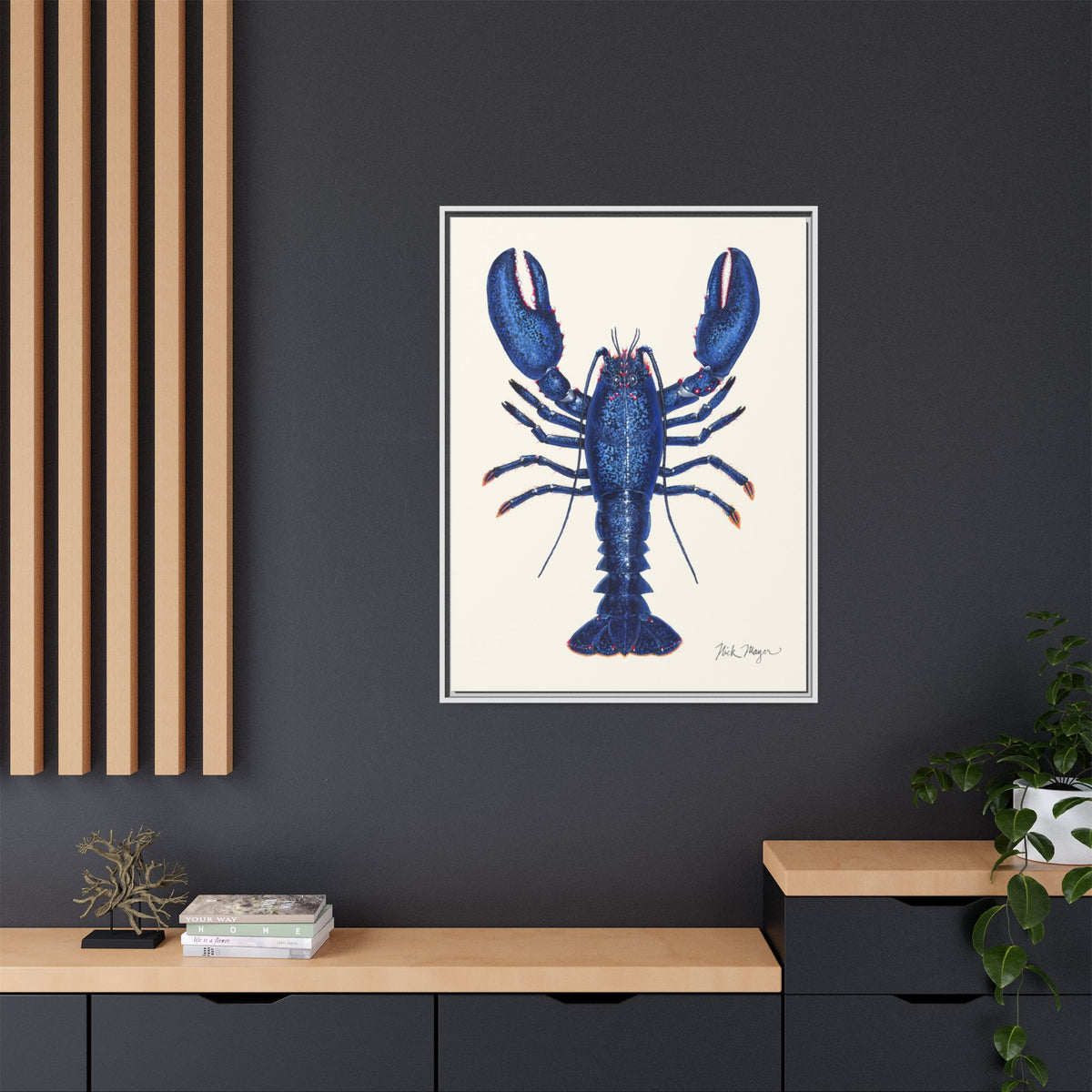 Blue Lobster II Framed Canvas Print Printify