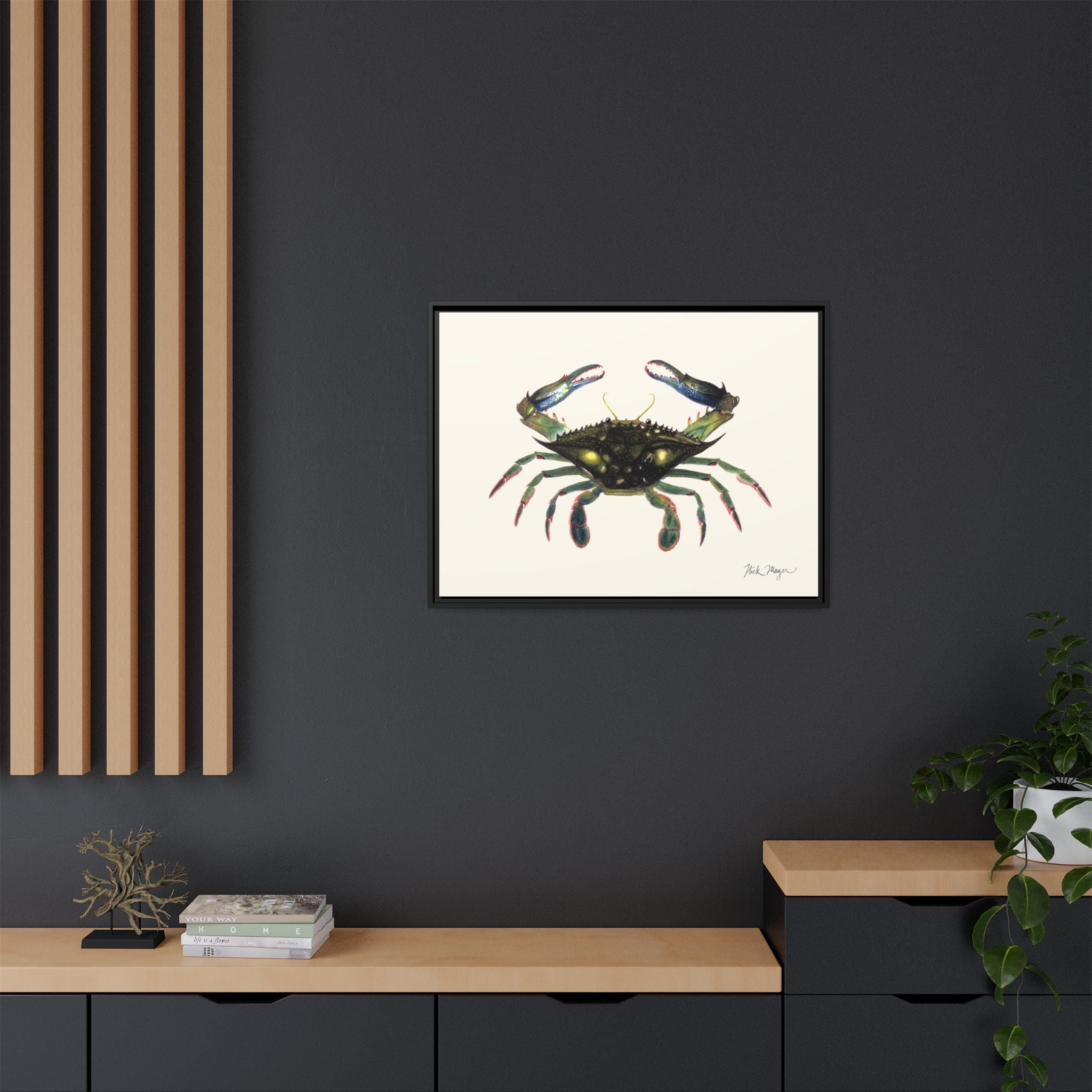 Blue Crab, Claws in Framed Canvas Print Printify