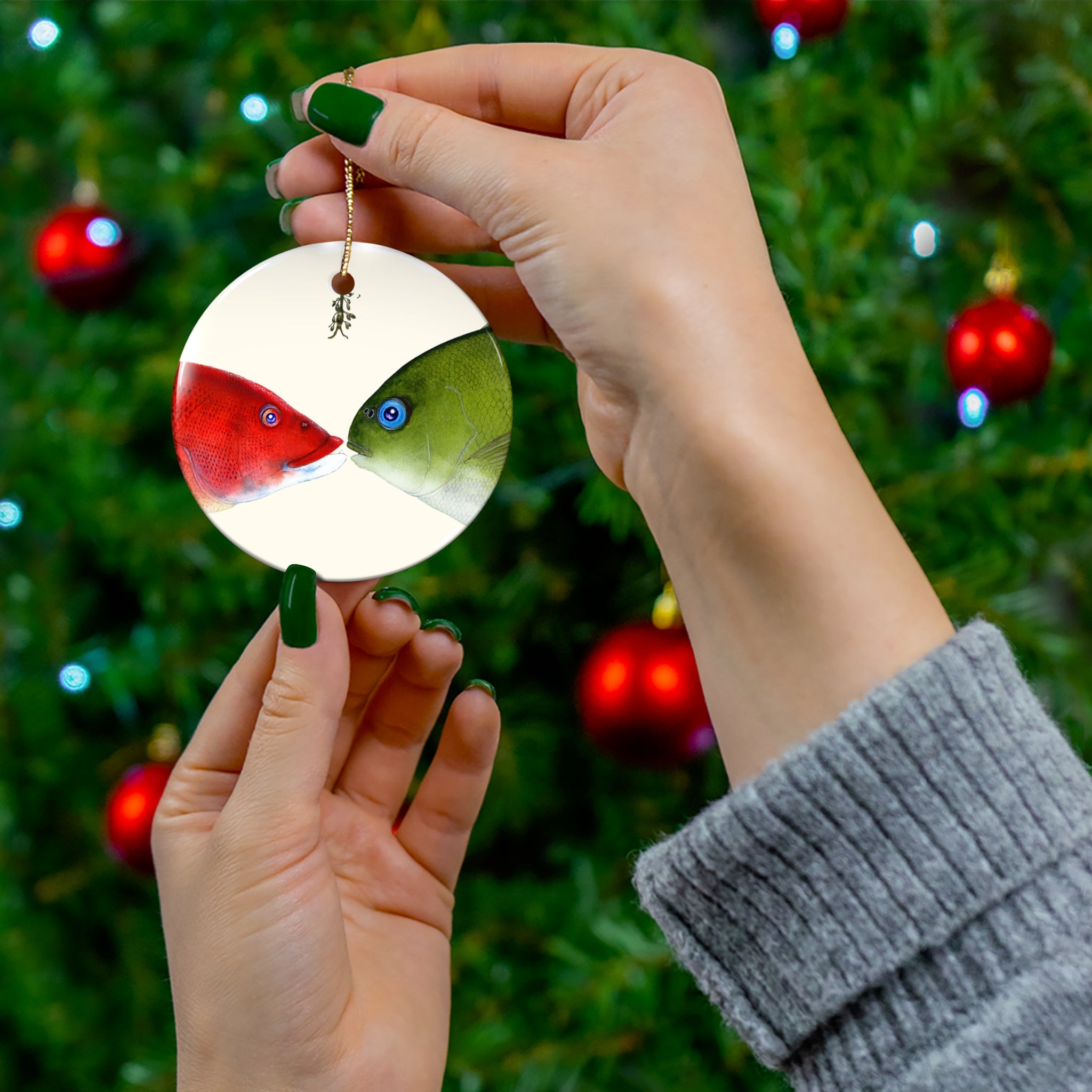 Holiday Kisses Ceramic Ornament