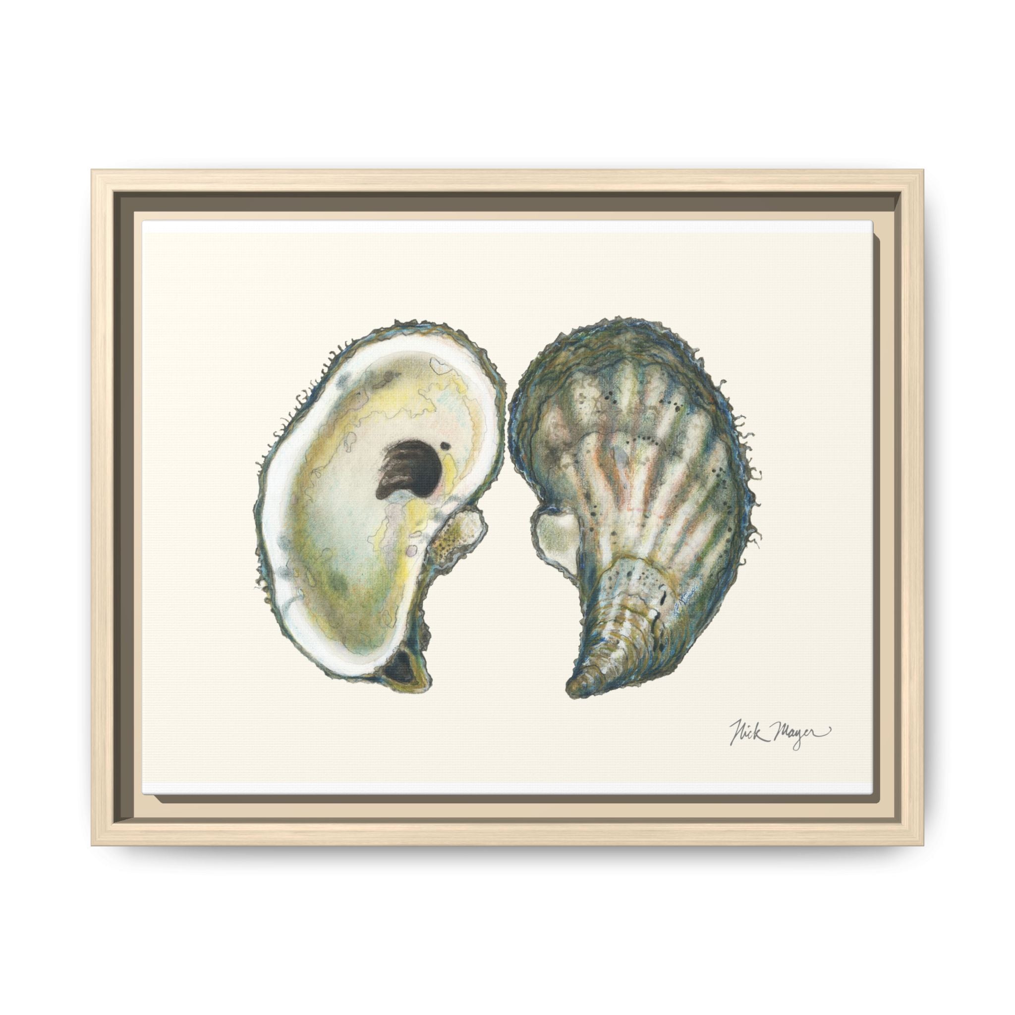 Framed Oysters Art Print — Coastal Sea Shell Wall Decor Printify