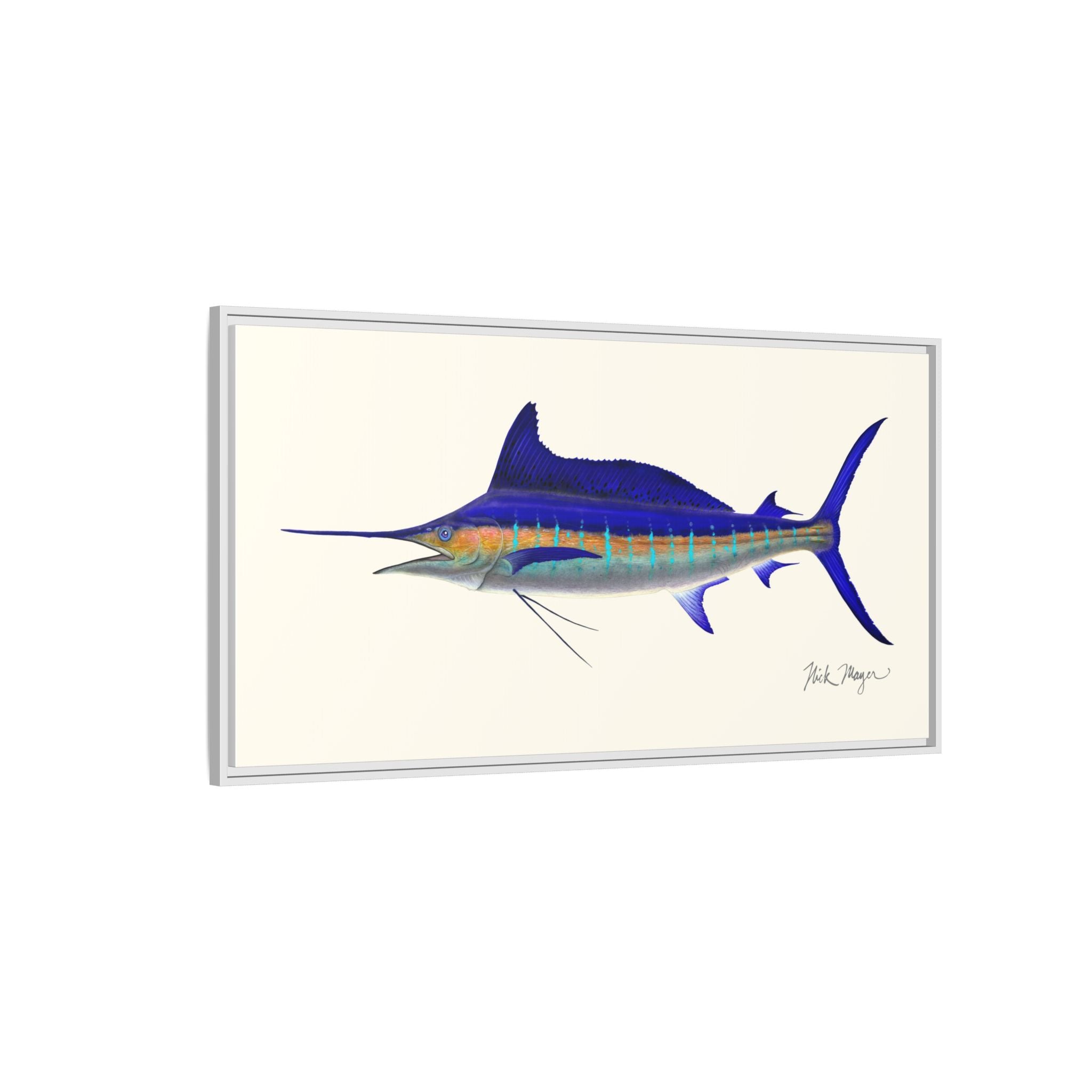 Striped Marlin Framed Canvas Print Printify