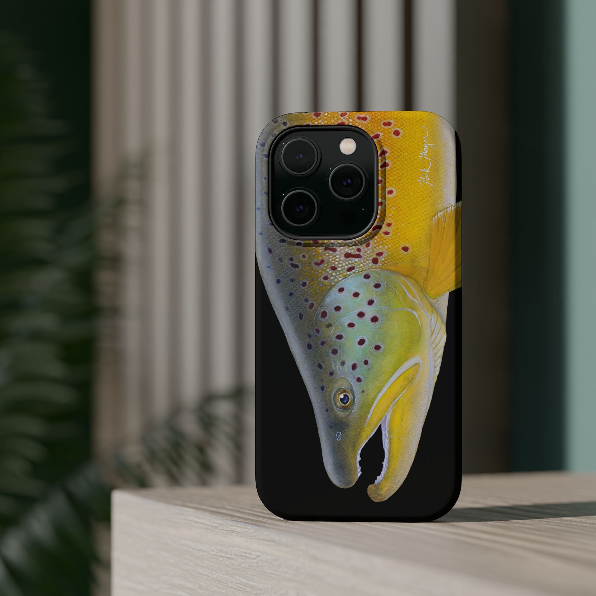 Brown Trout 3 Face Black MagSafe iPhone Case
