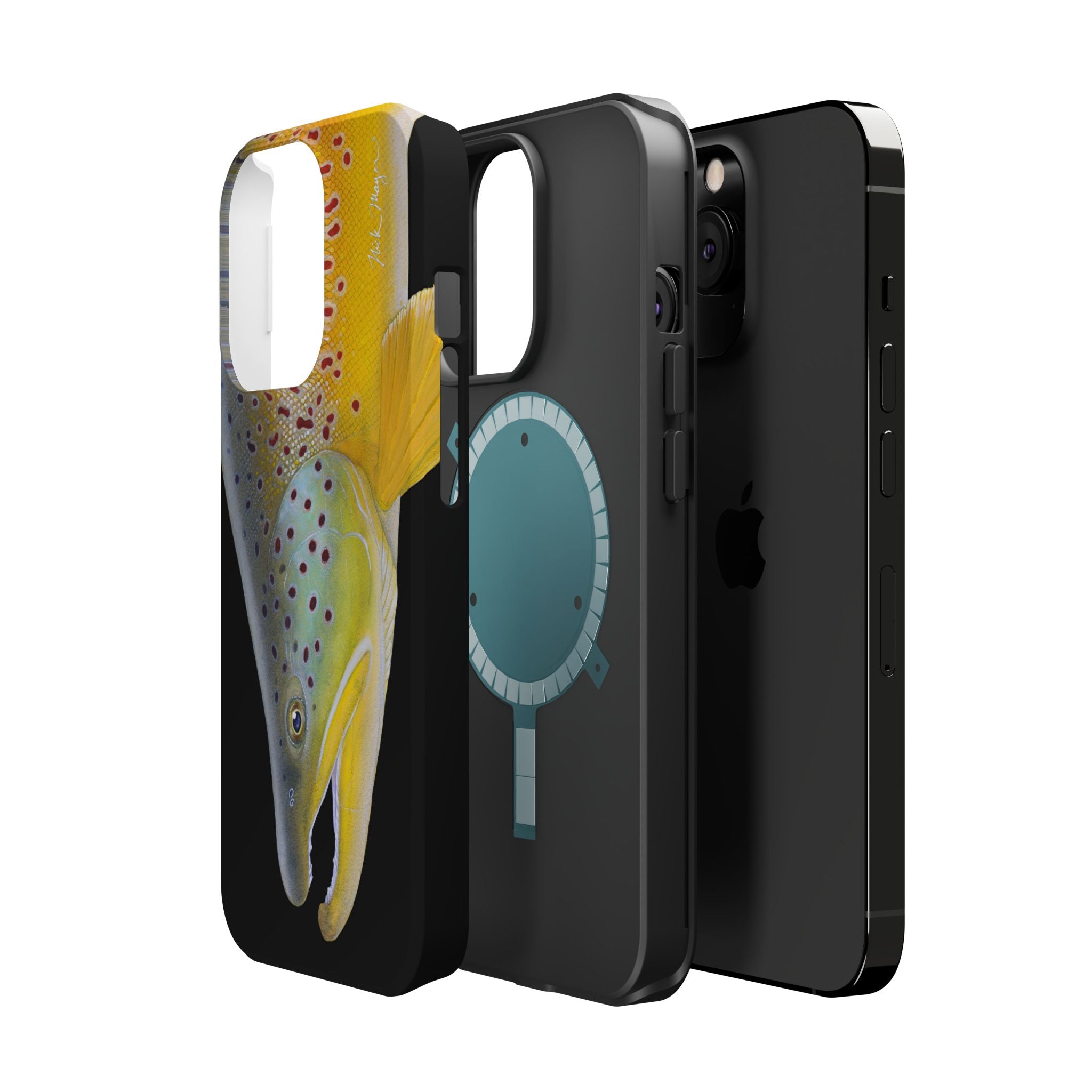 Brown Trout 3 Face Black MagSafe iPhone Case