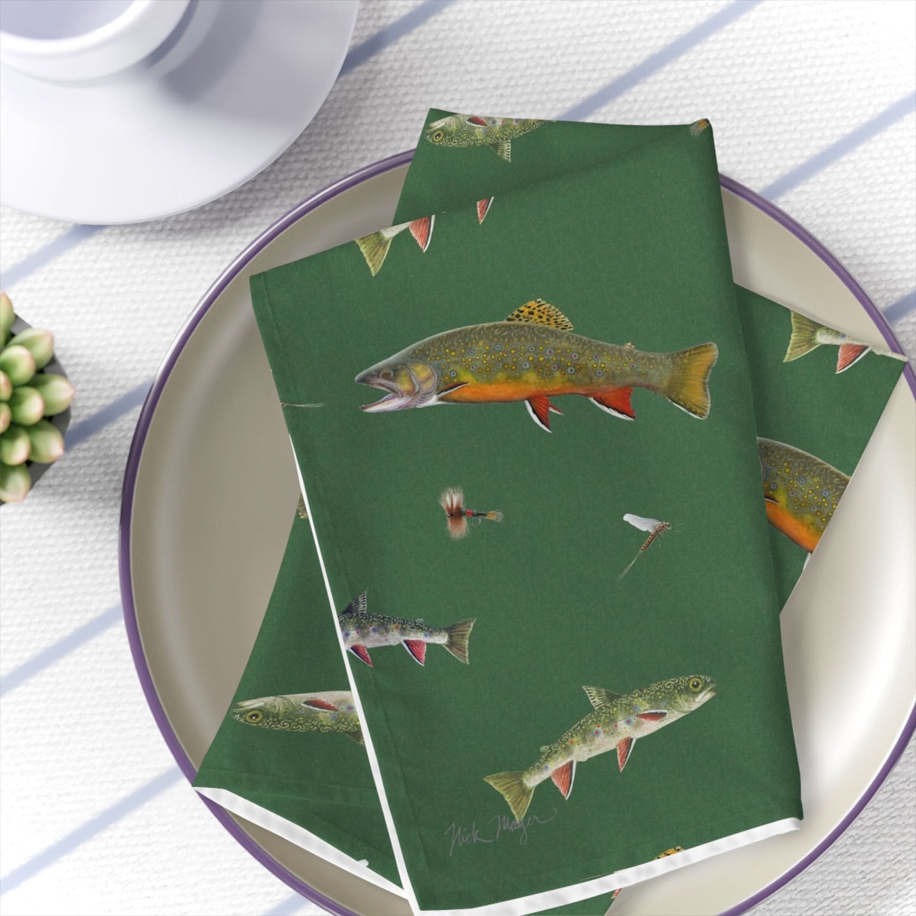 Brook Trout & Flies 4 Piece Cloth Napkin Set