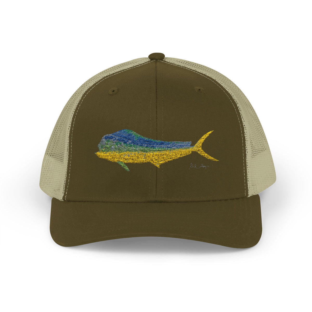Bull Mahi Embroidered Snapback Trucker Hat Printify