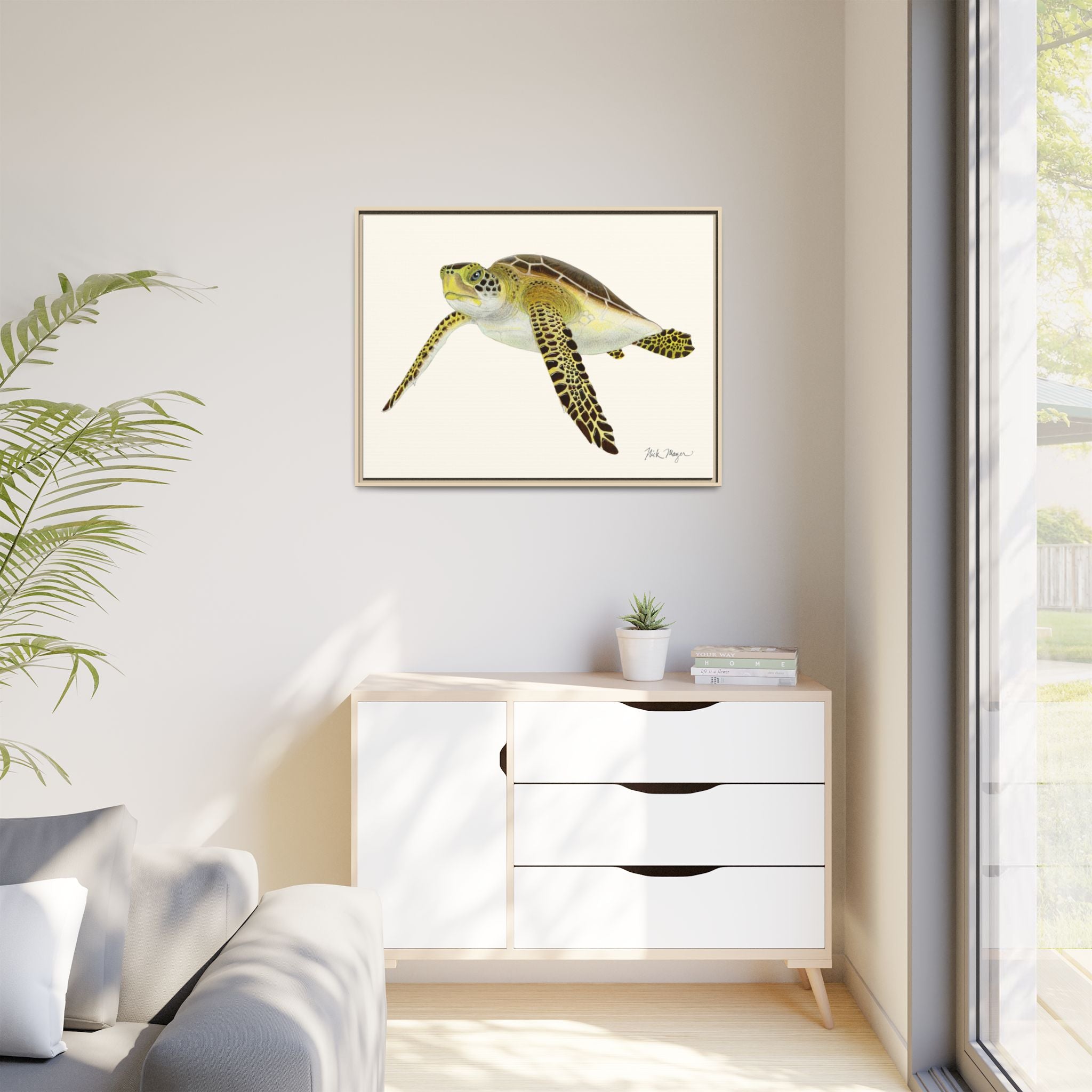 Green Sea Turtle III Framed Canvas Print Printify