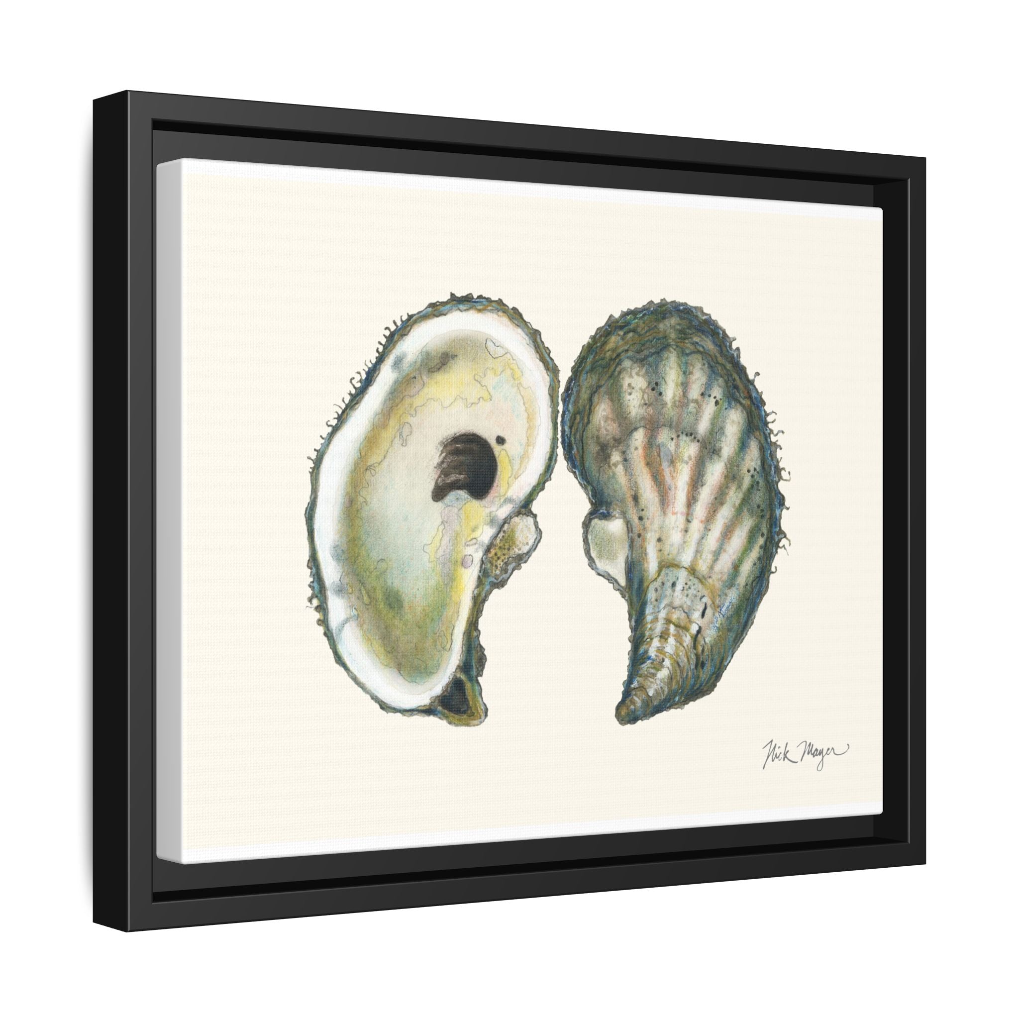 Framed Oysters Art Print — Coastal Sea Shell Wall Decor Printify