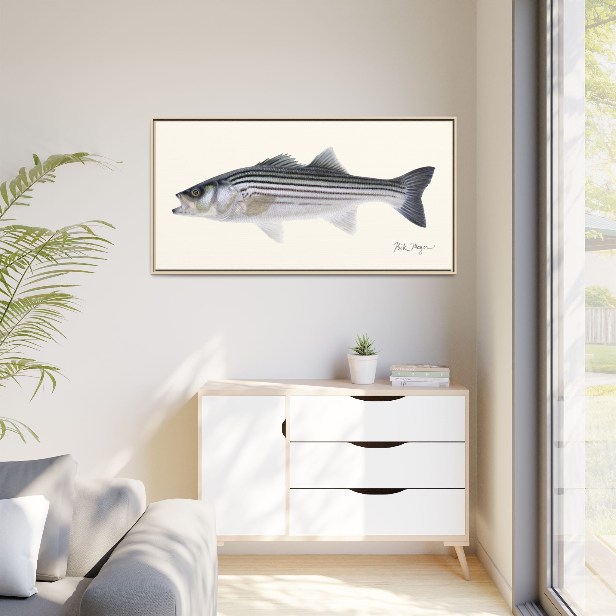 Schoolie Striped Bass Framed Canvas Print Printify
