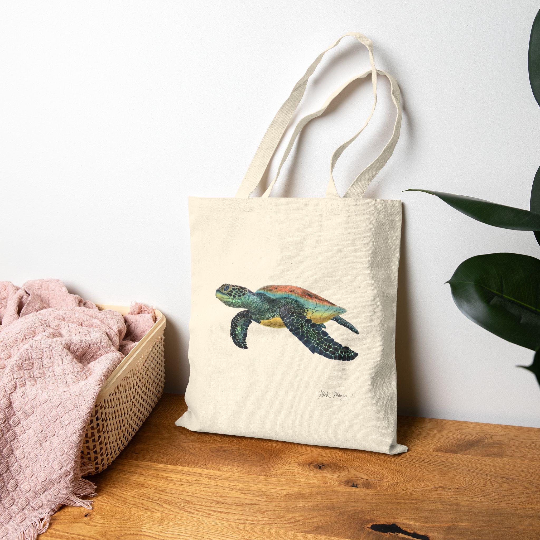 Green Sea Turtle II Cotton Canvas Tote Bag