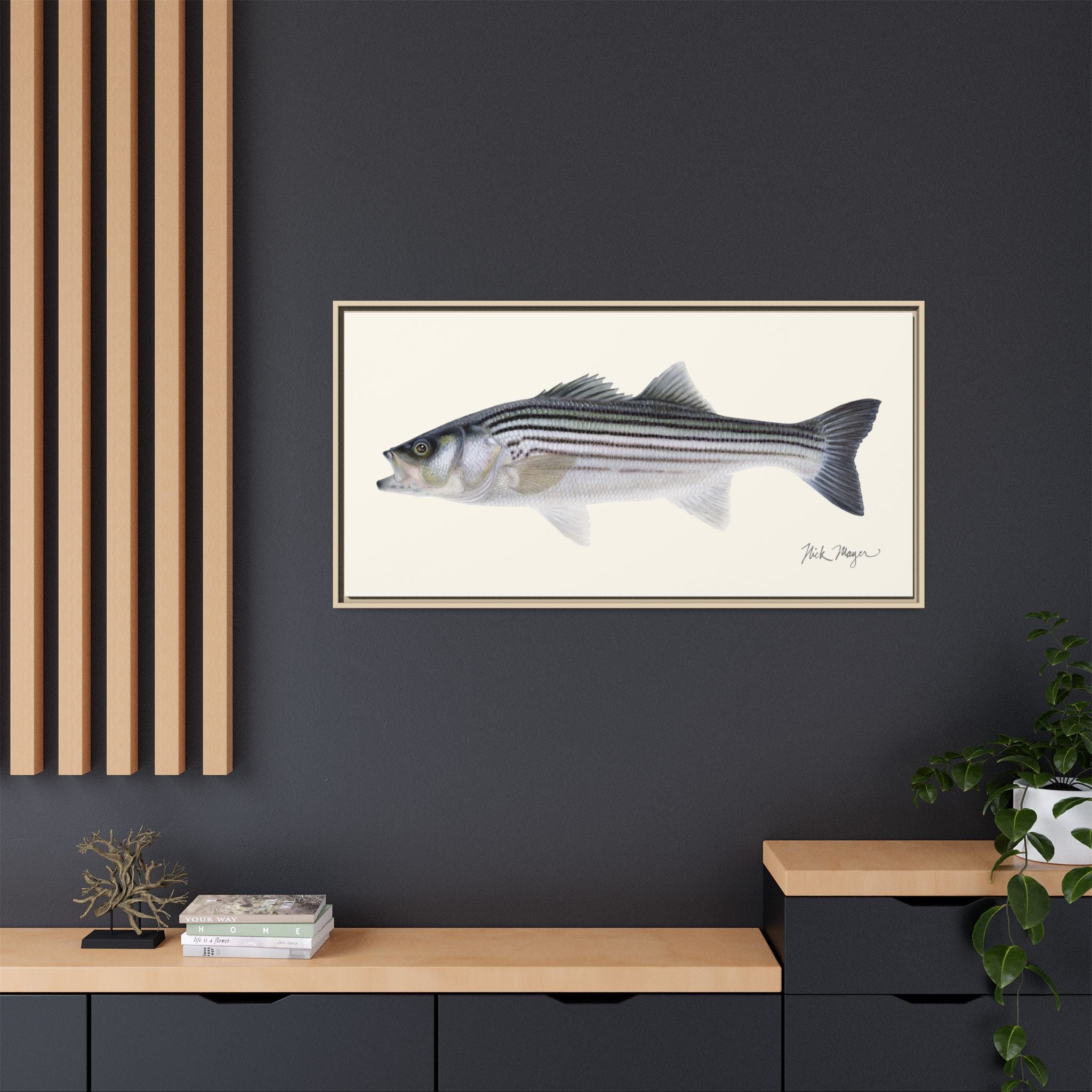 Schoolie Striped Bass Framed Canvas Print Printify