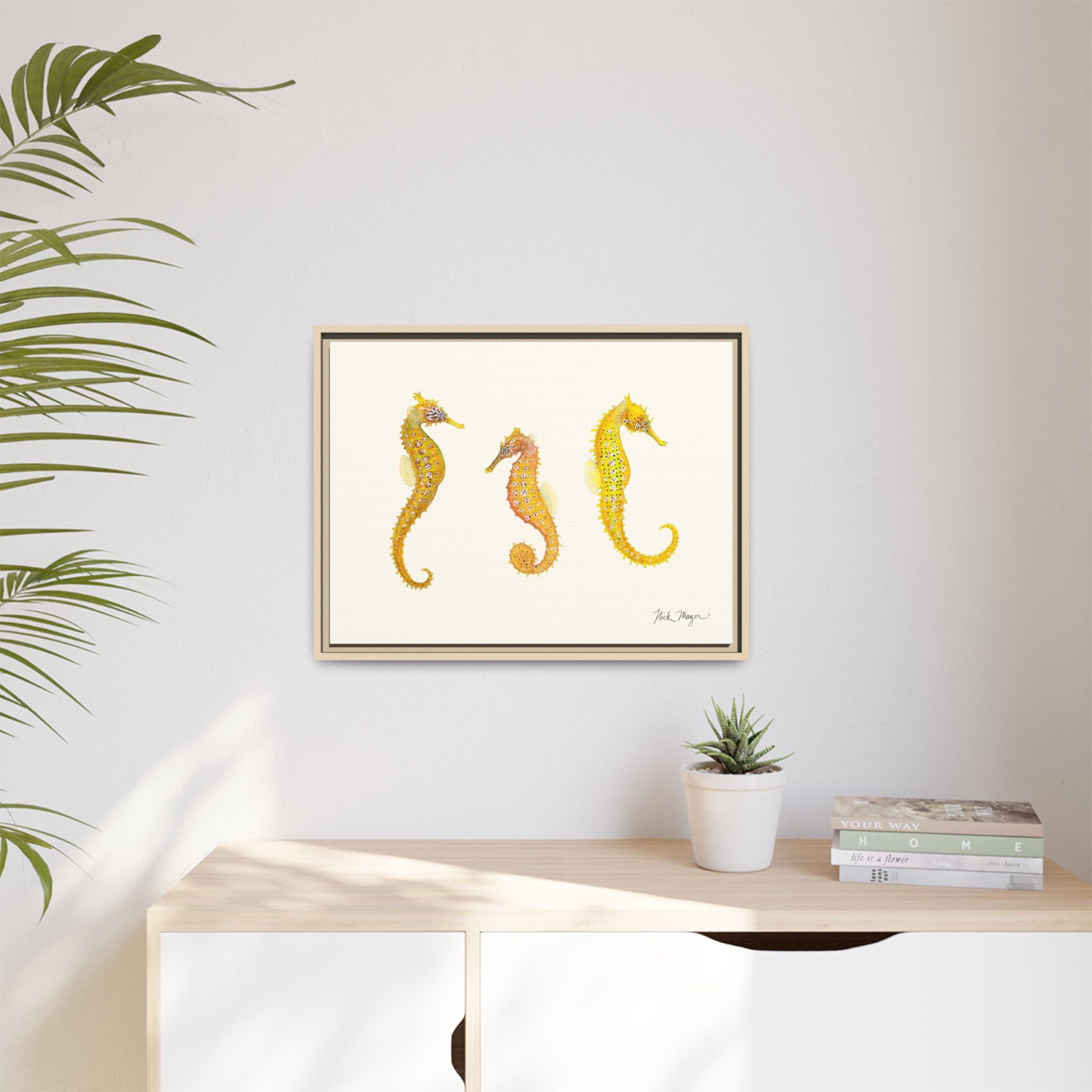 Giant Seahorse Trio Framed Canvas Print Printify