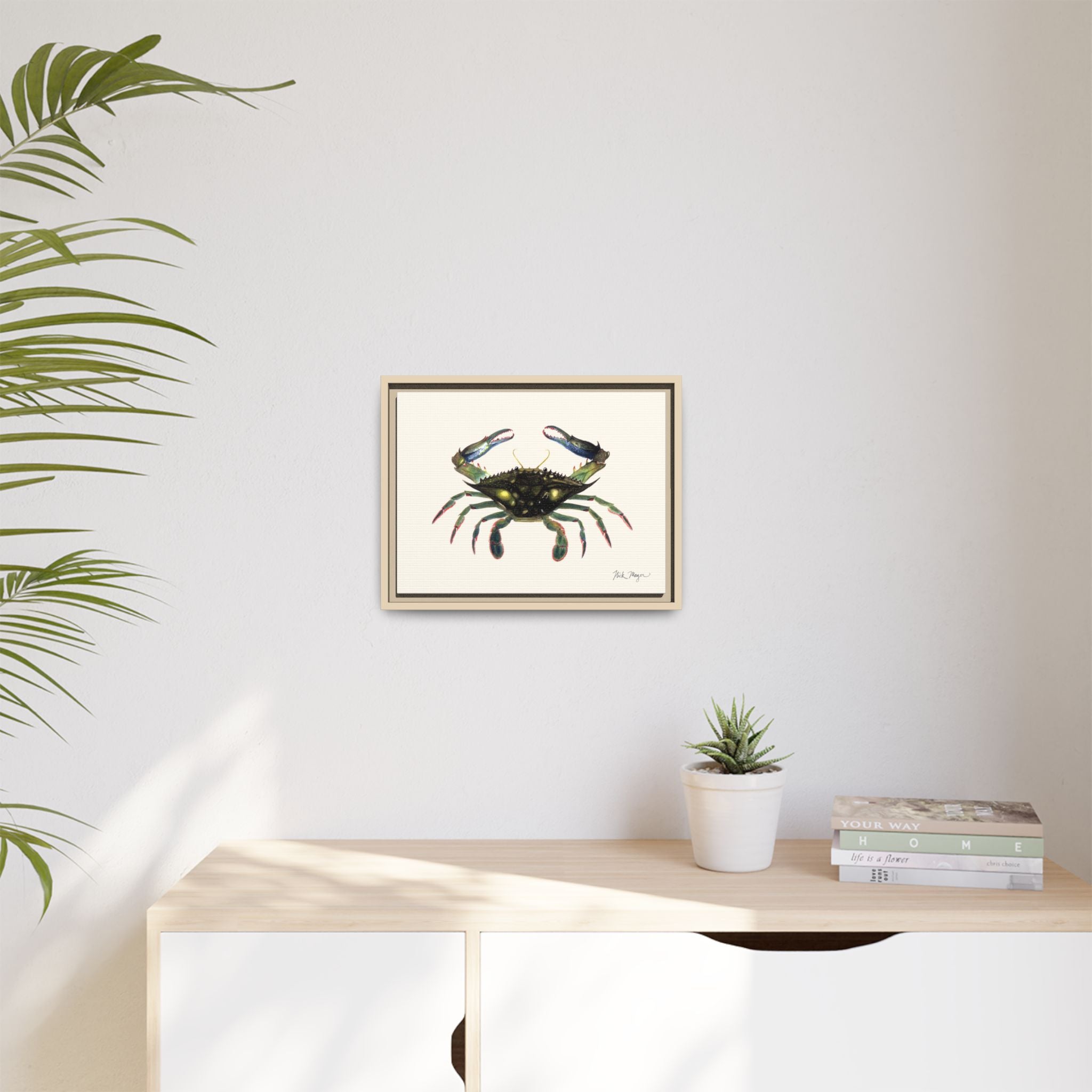 Blue Crab, Claws in Framed Canvas Print Printify