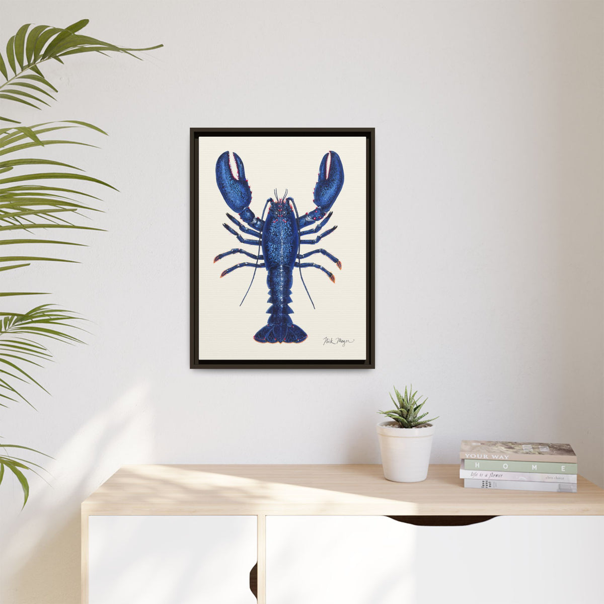Blue Lobster II Framed Canvas Print Printify