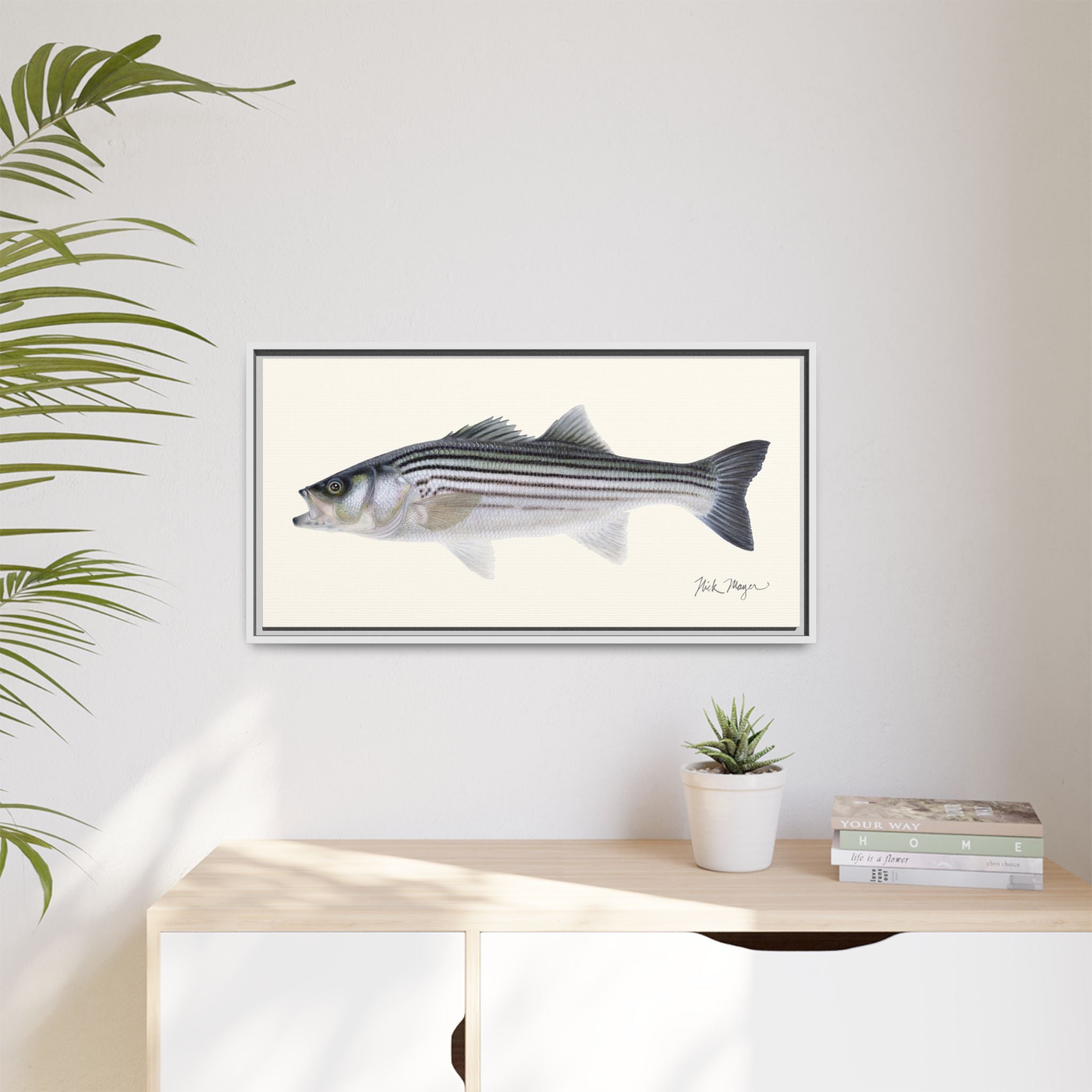 Schoolie Striped Bass Framed Canvas Print Printify