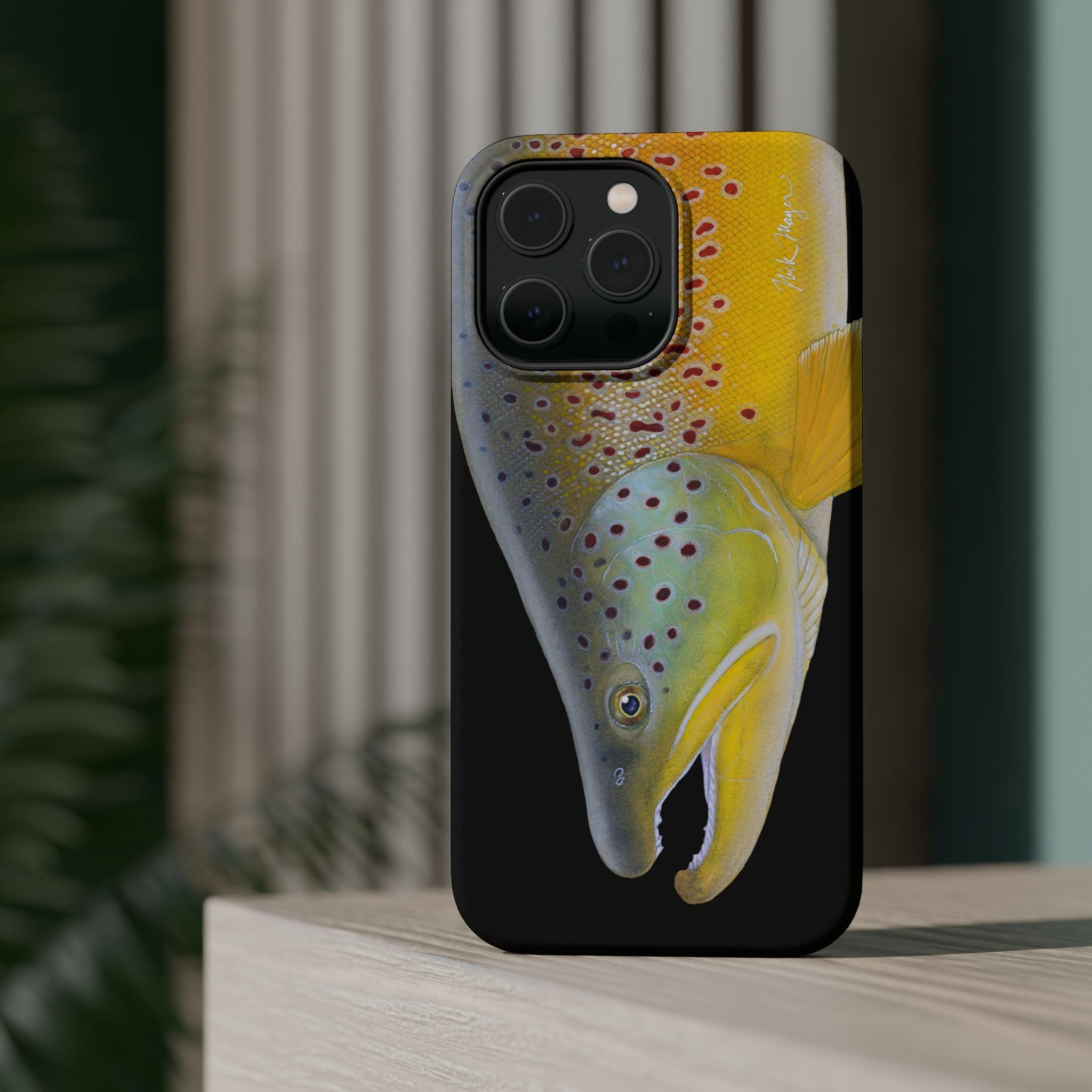 Brown Trout 3 Face Black MagSafe iPhone Case