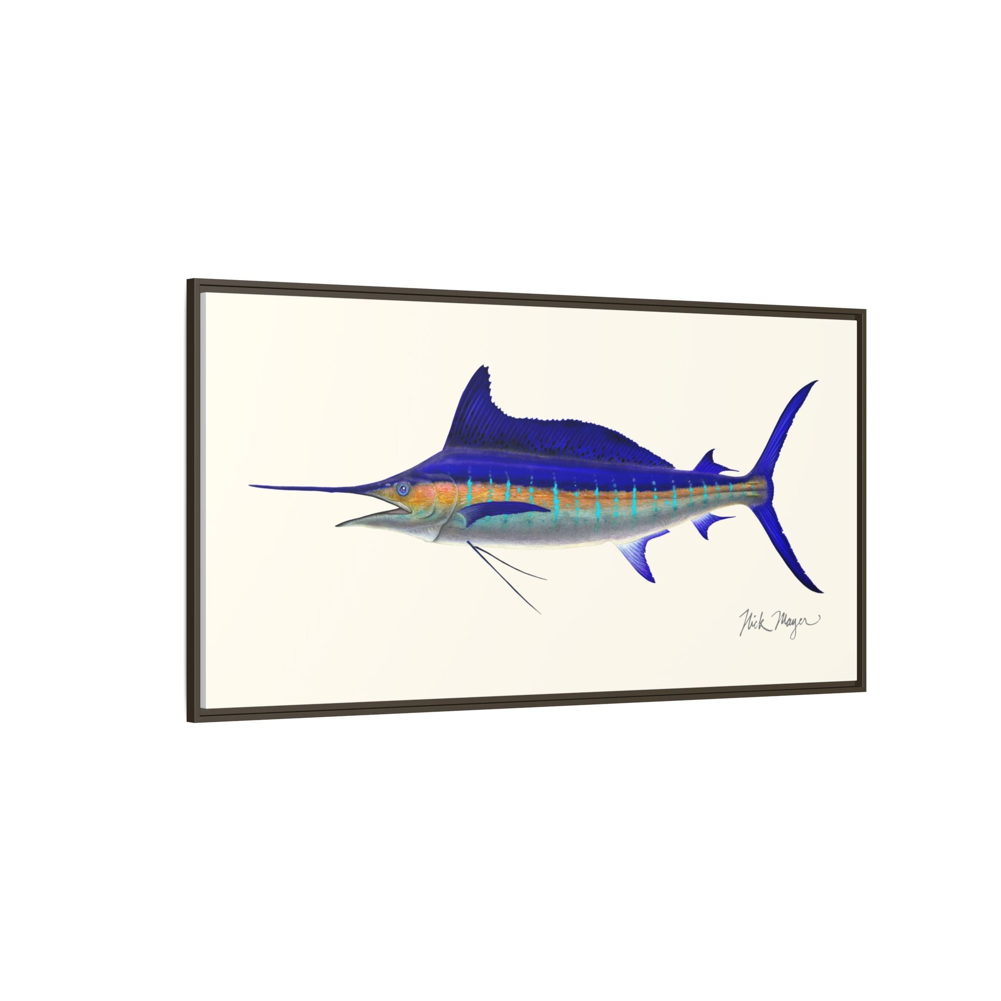 Striped Marlin Framed Canvas Print Printify
