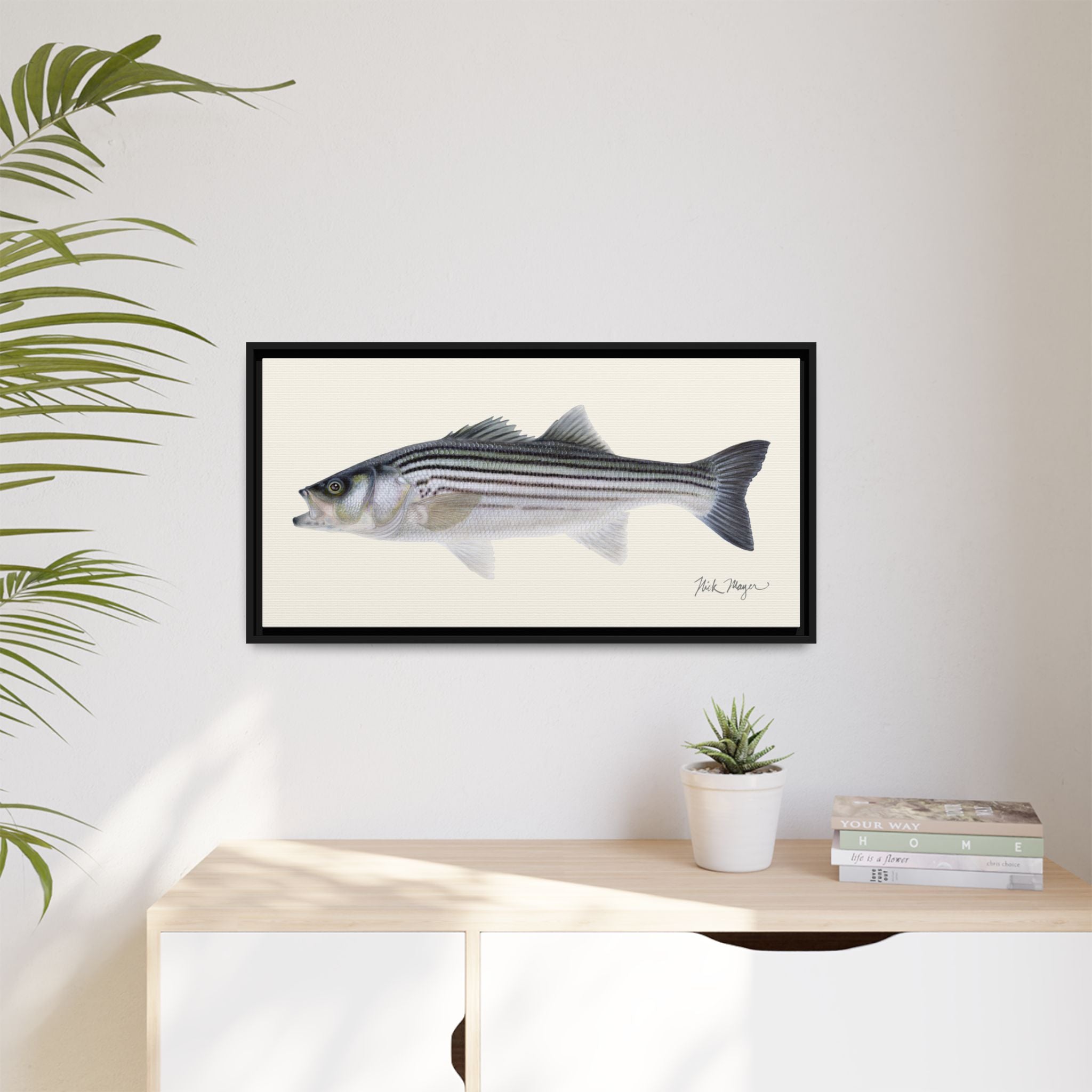 Schoolie Striped Bass Framed Canvas Print Printify