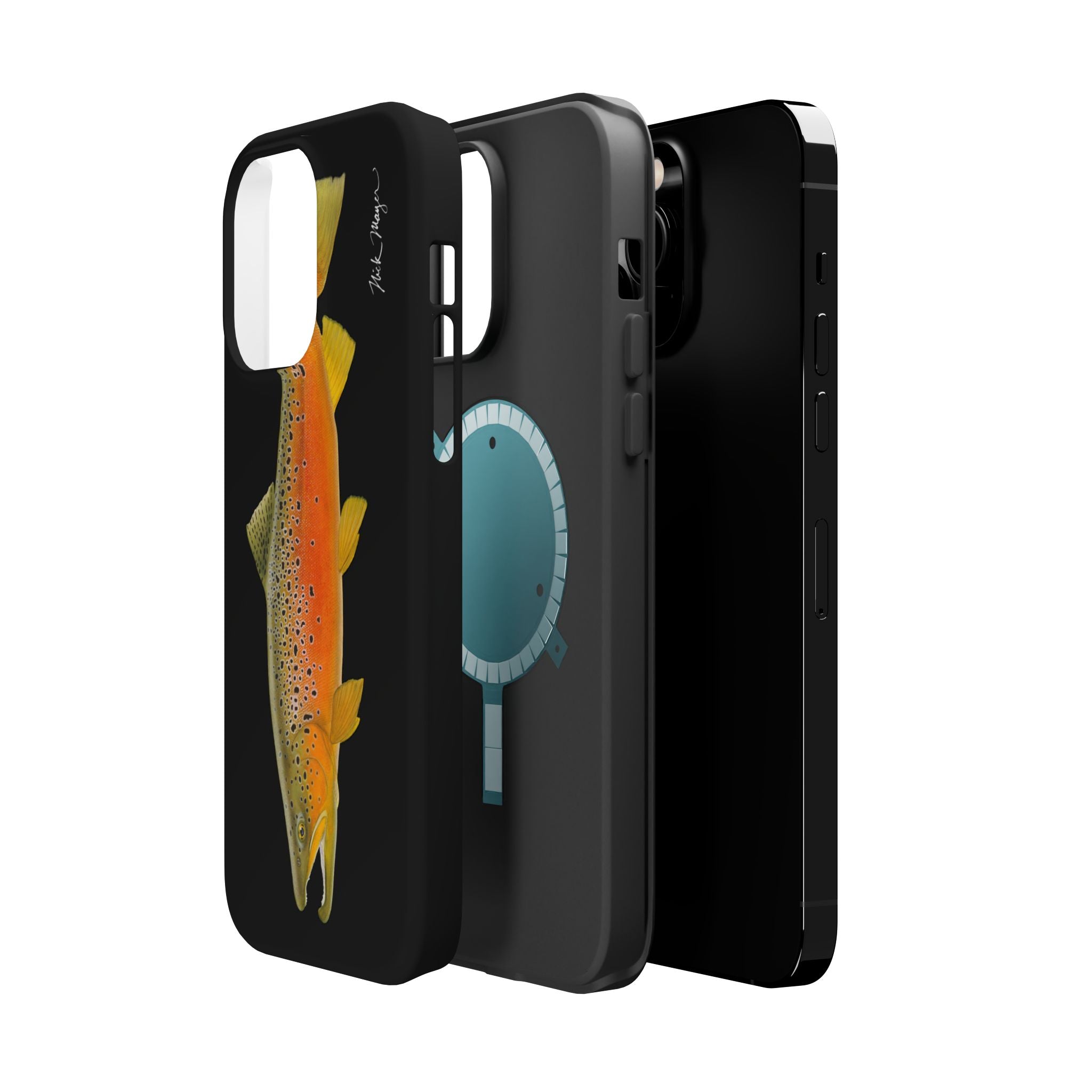 Brown Trout 2 Black MagSafe iPhone Case, NEW for Holiday 2025!