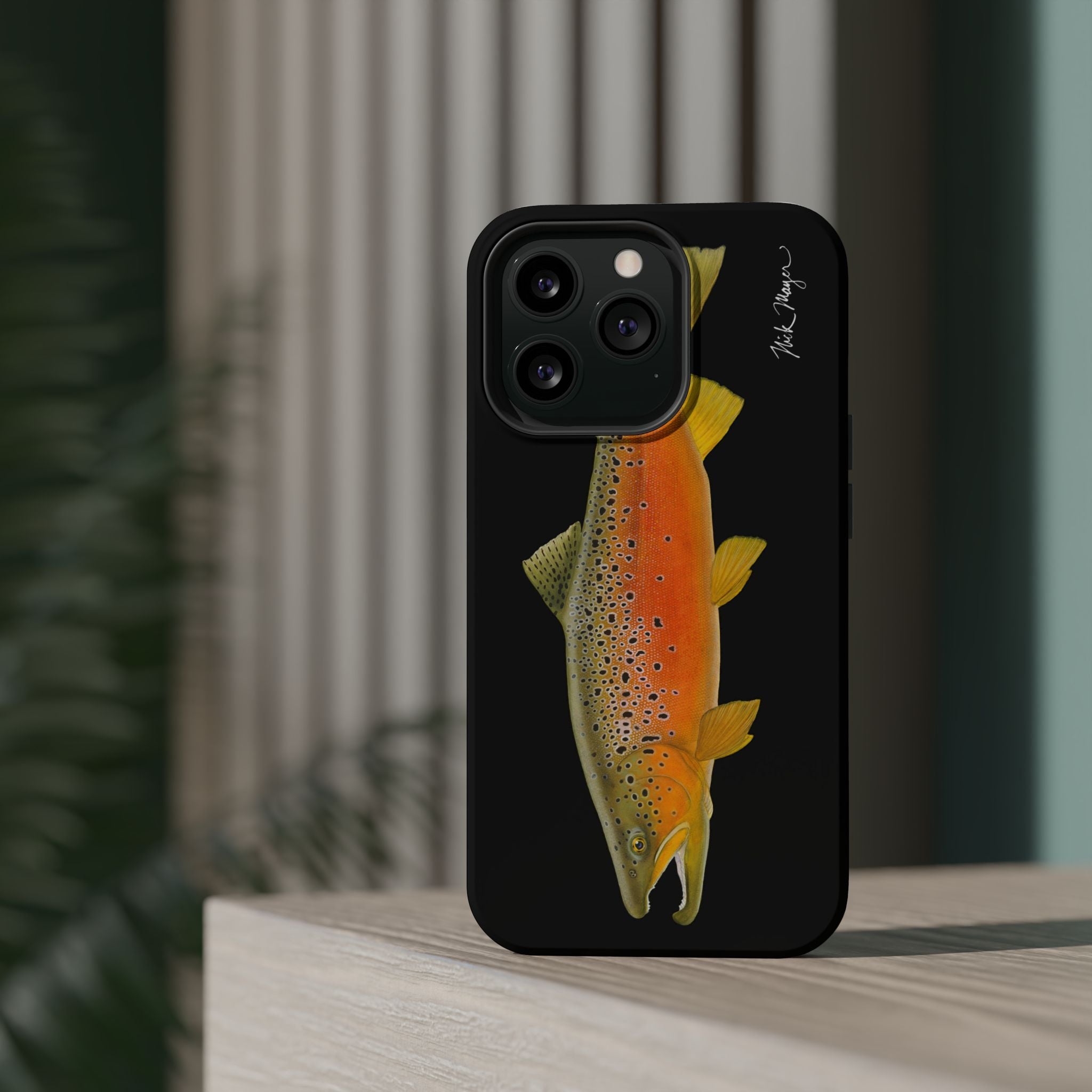 Brown Trout 2 Black MagSafe iPhone Case, NEW for Holiday 2025!