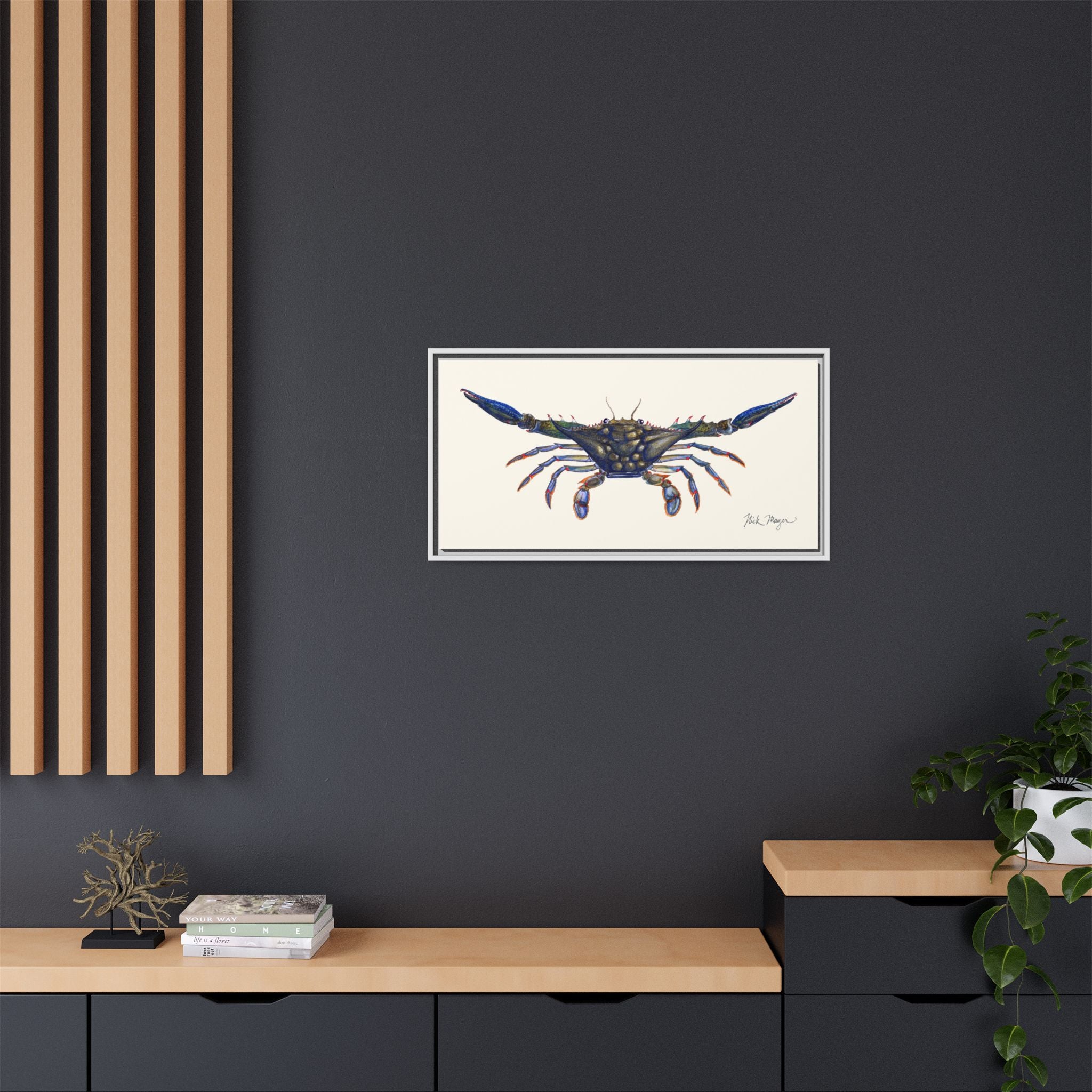 Blue Crab, Claws Out Framed Canvas Print Printify