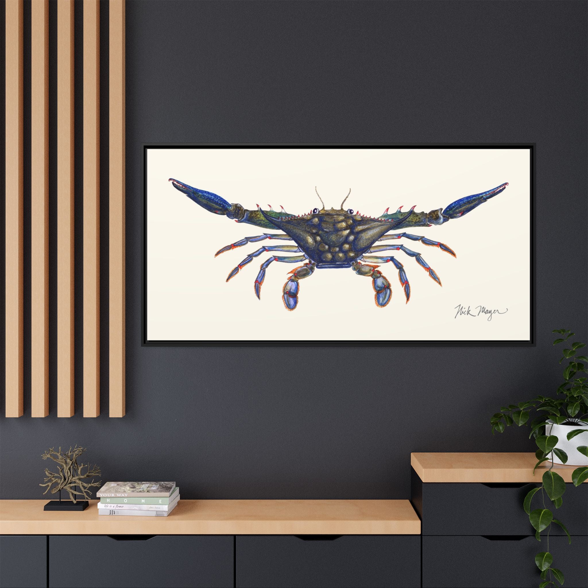 Blue Crab, Claws Out Framed Canvas Print Printify