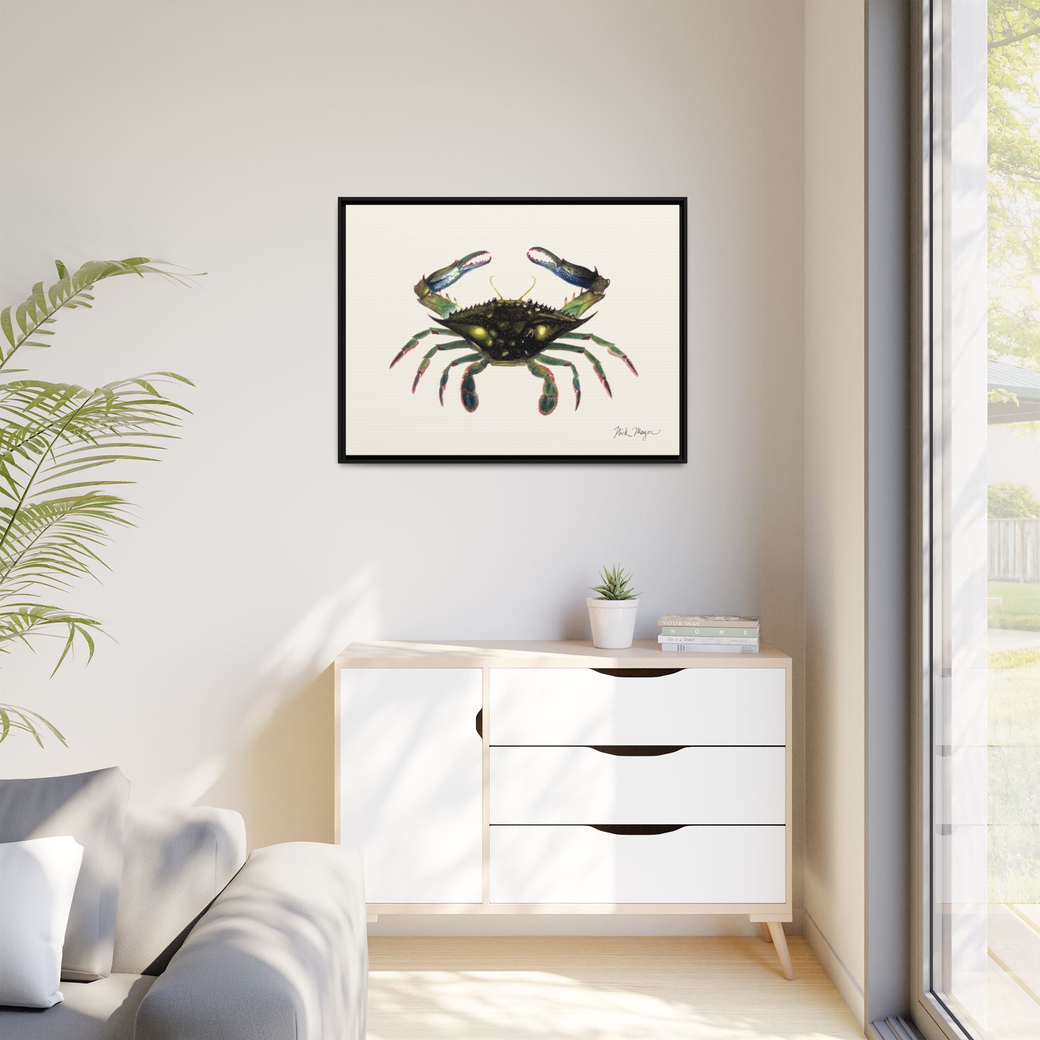 Blue Crab, Claws in Framed Canvas Print Printify