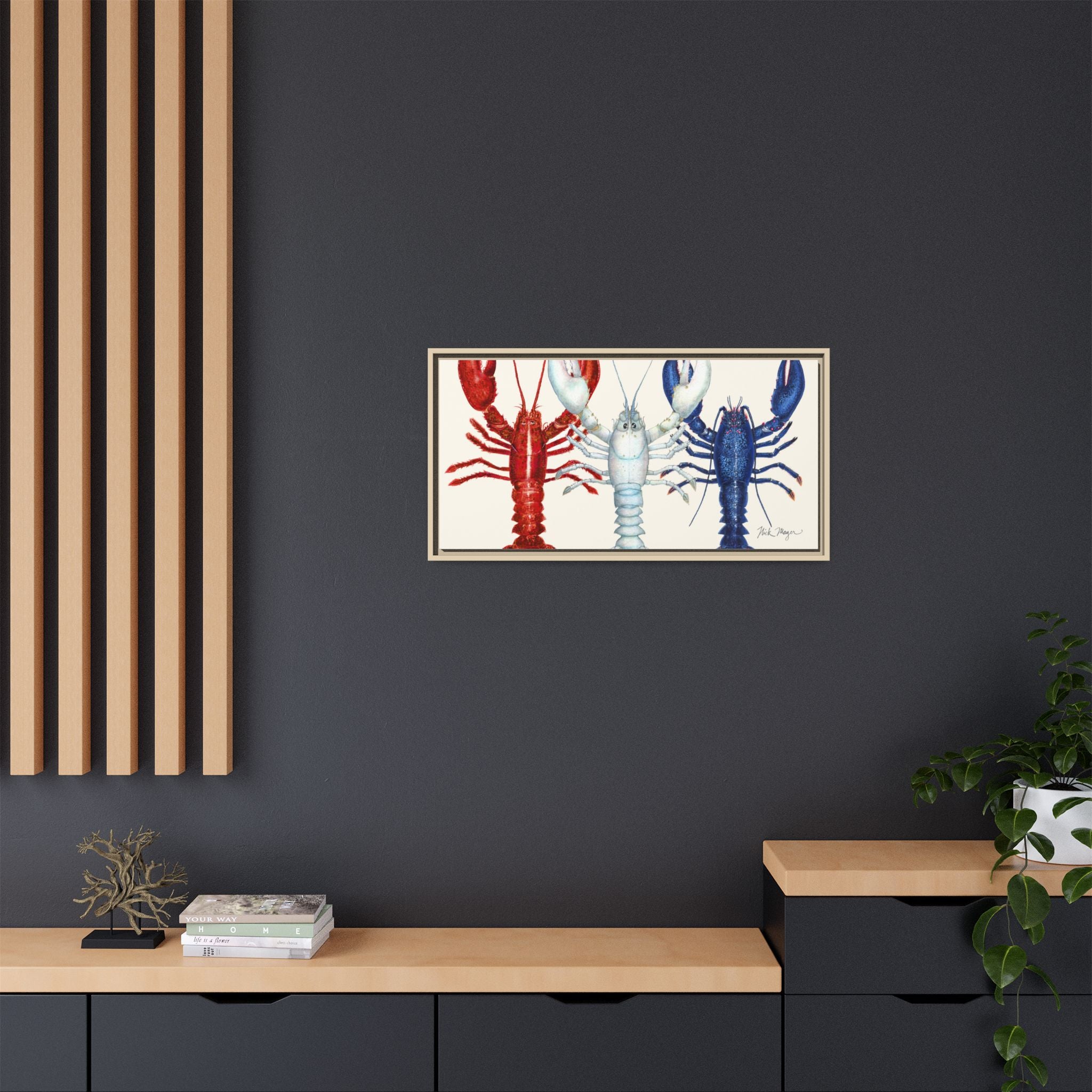 American Lobsters Trio Framed Canvas Print Printify