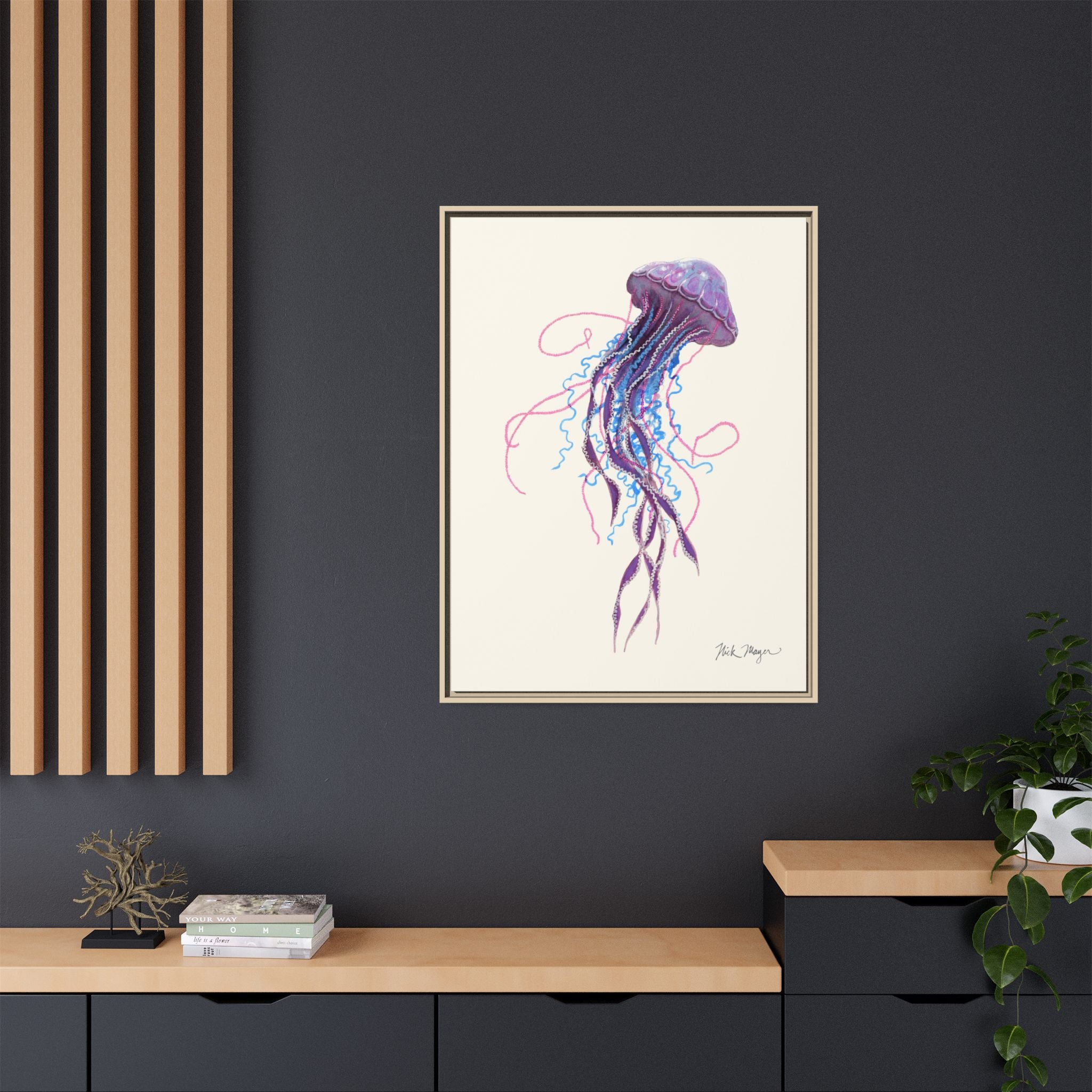 Purple Jellyfish II Framed Canvas Print Printify