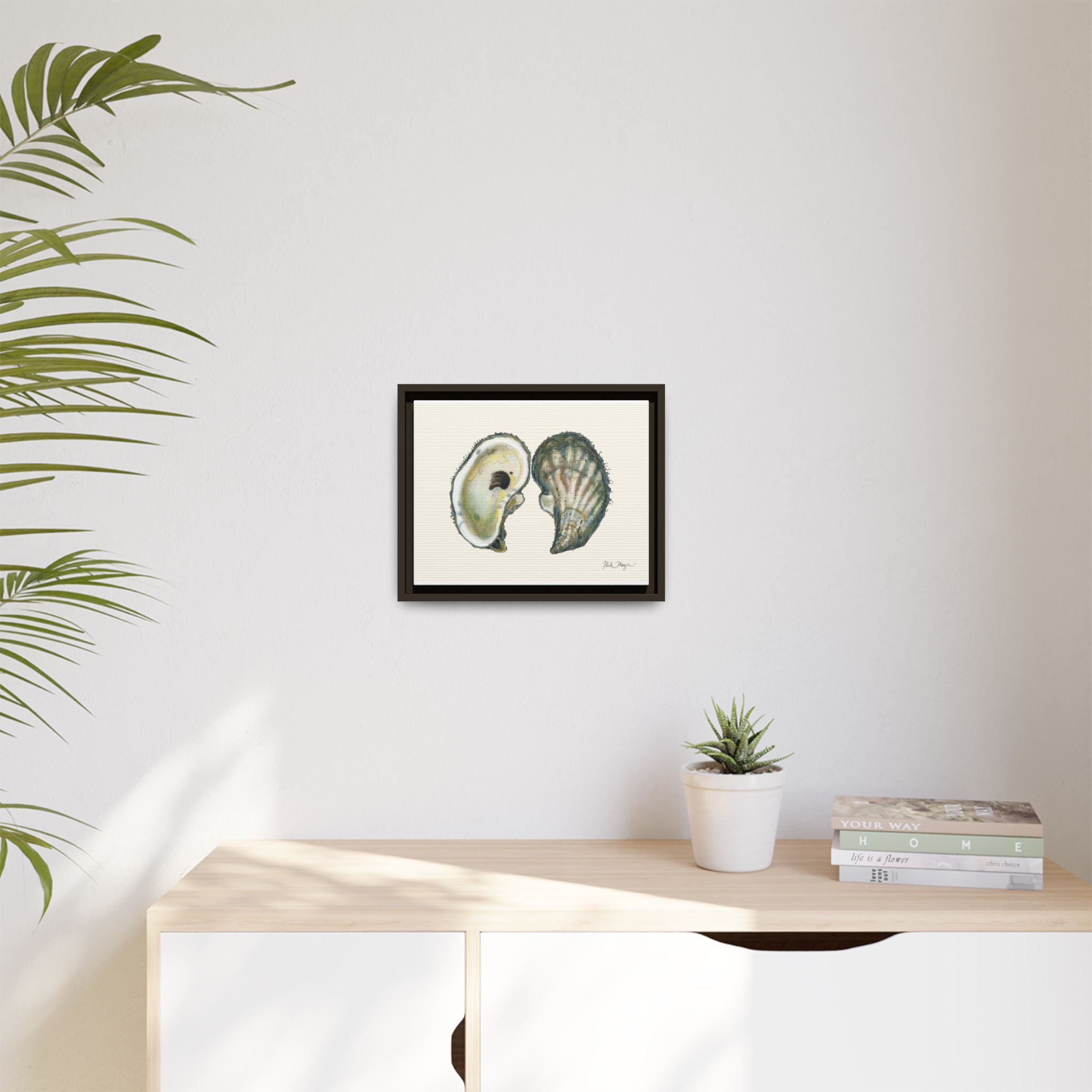 Framed Oysters Art Print — Coastal Sea Shell Wall Decor Printify