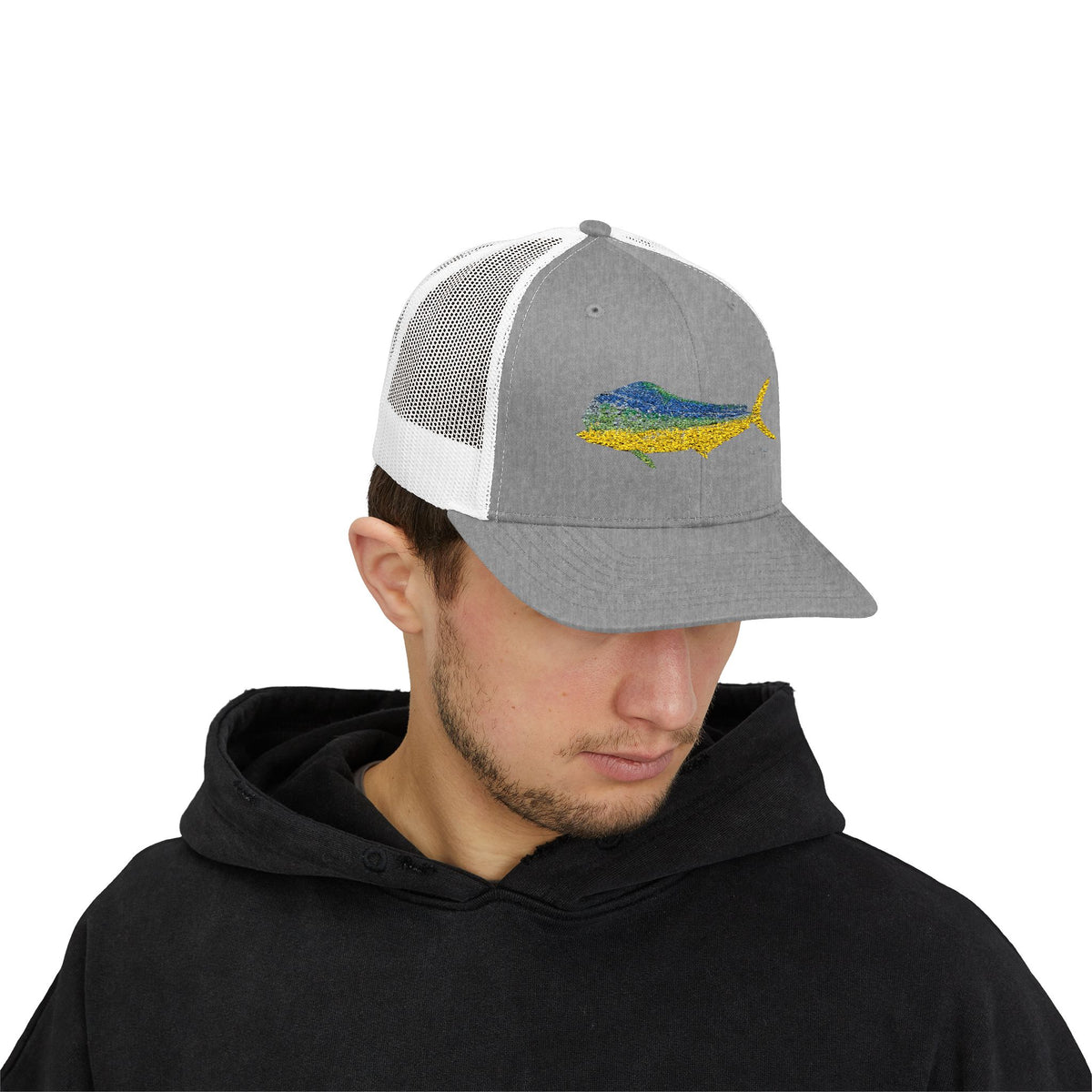 Bull Mahi Embroidered Snapback Trucker Hat Printify