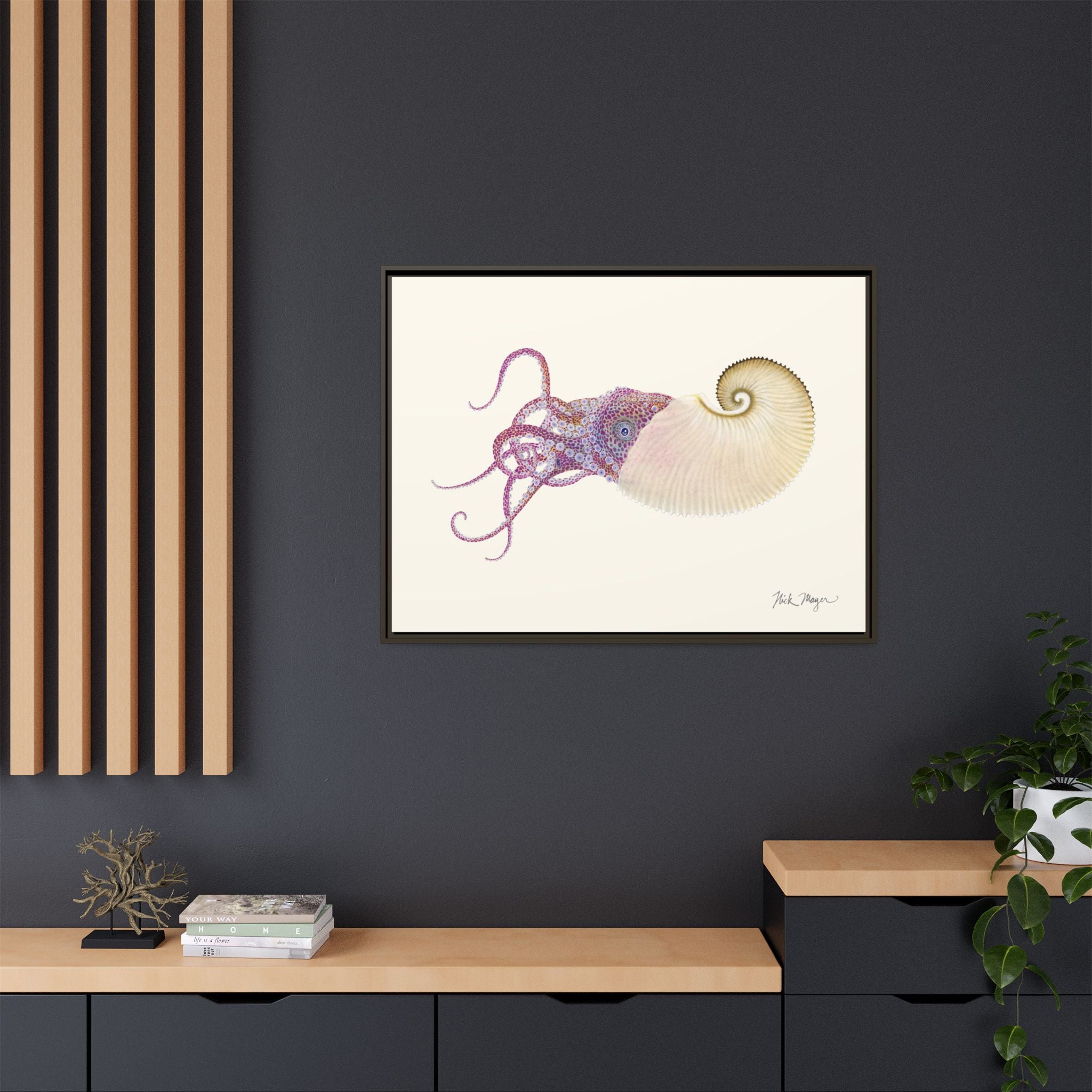 Paper Nautilus Framed Canvas Print Printify