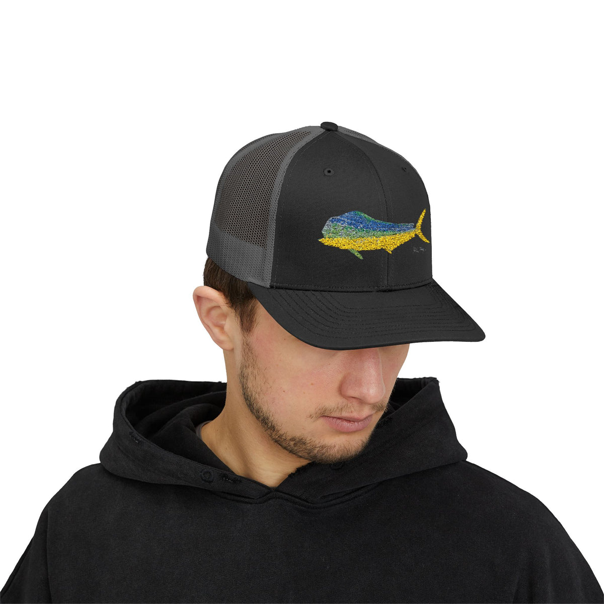 Bull Mahi Embroidered Snapback Trucker Hat Printify
