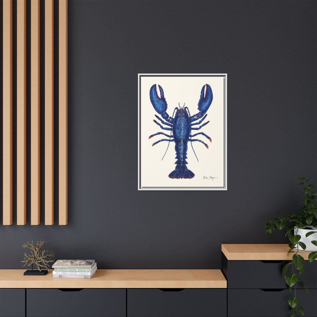 Blue Lobster II Framed Canvas Print Printify