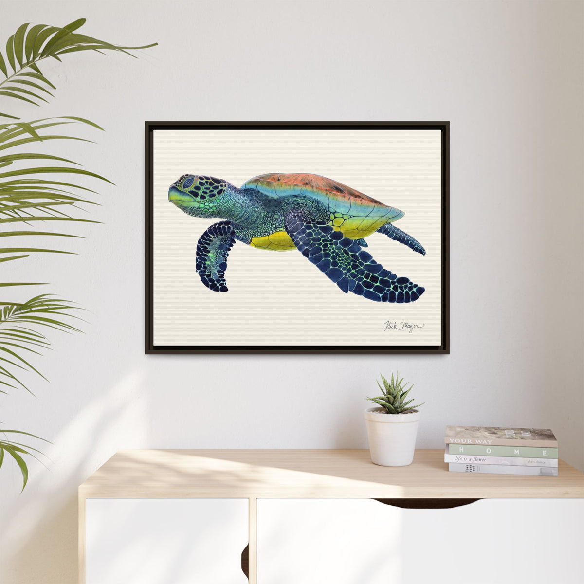 Green Sea Turtle II Framed Canvas Print Printify