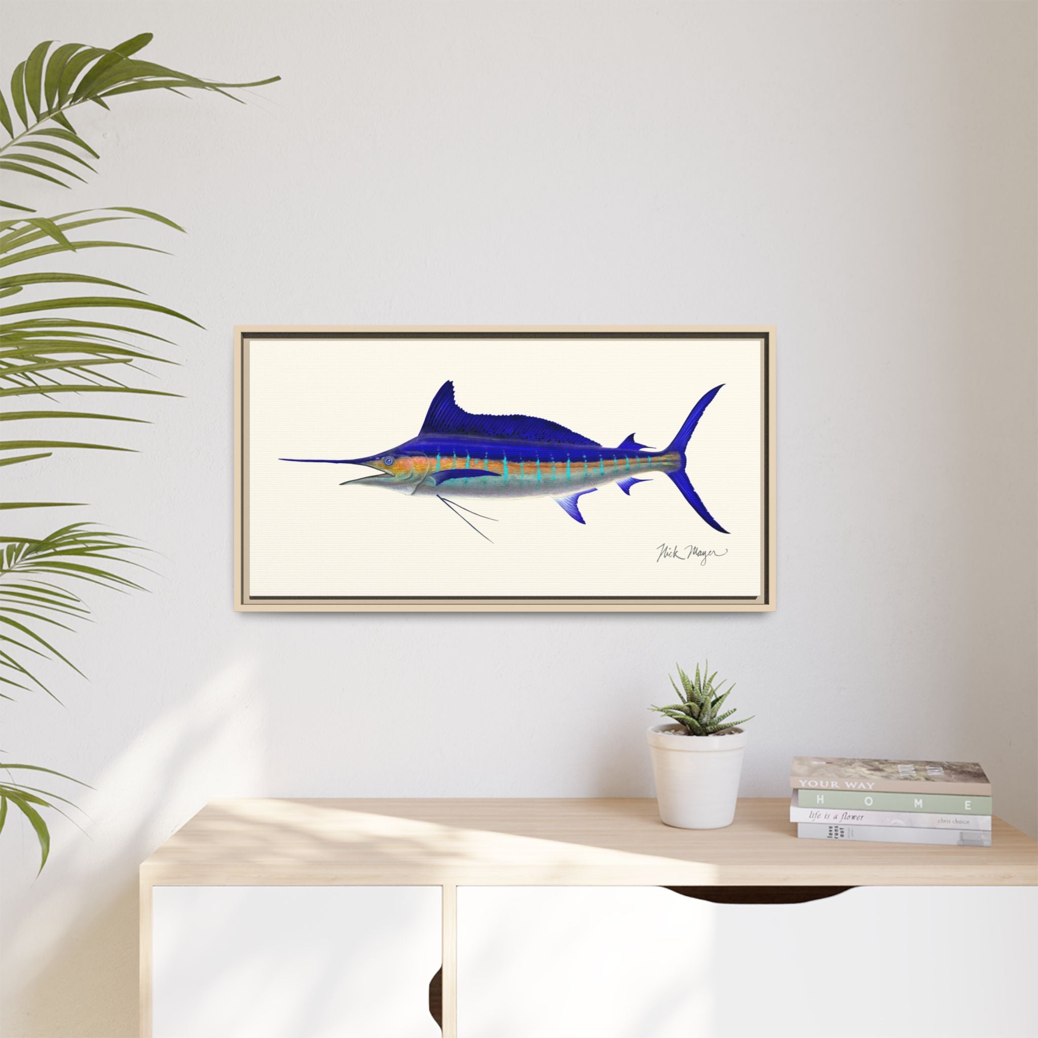 Striped Marlin Framed Canvas Print Printify