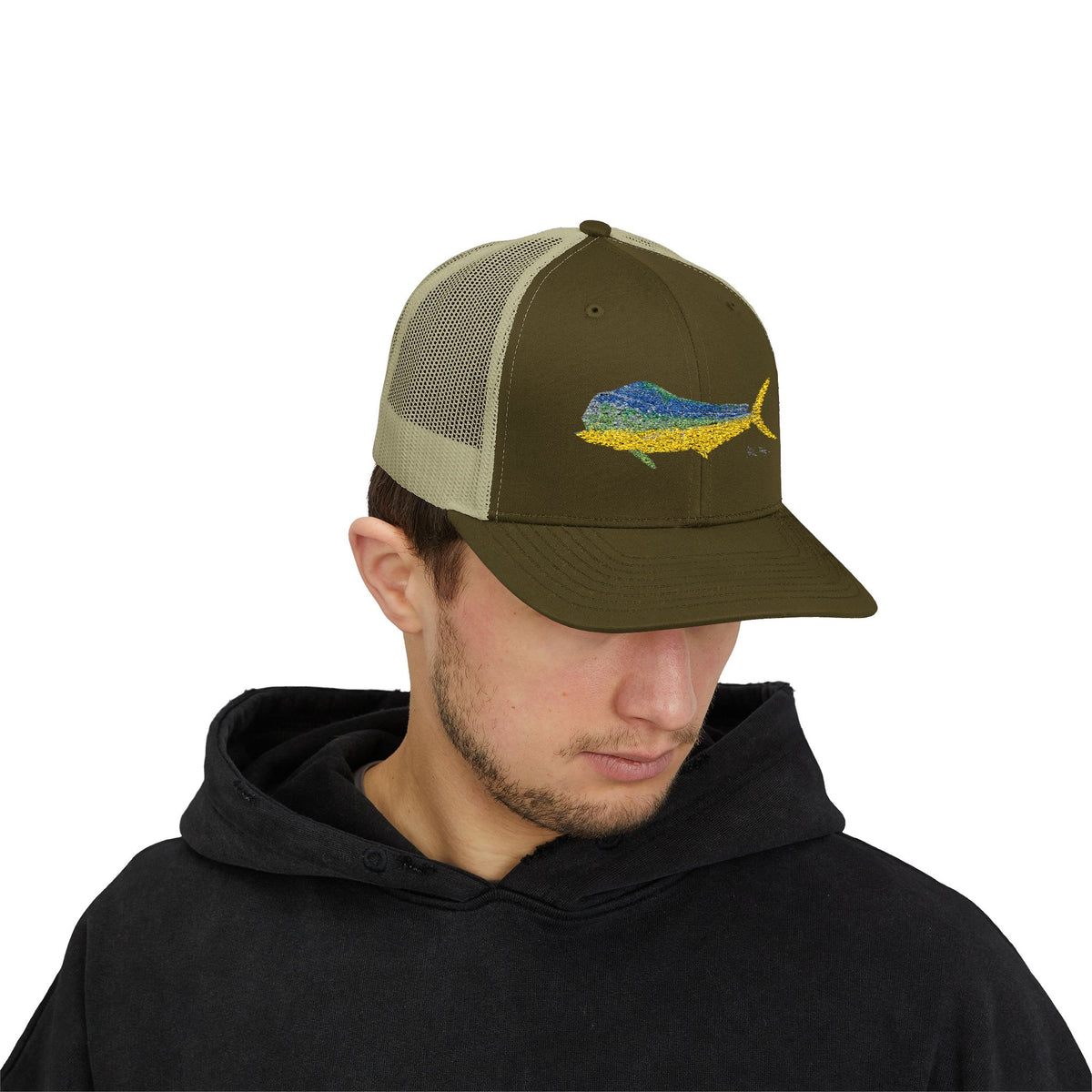 Bull Mahi Embroidered Snapback Trucker Hat Printify