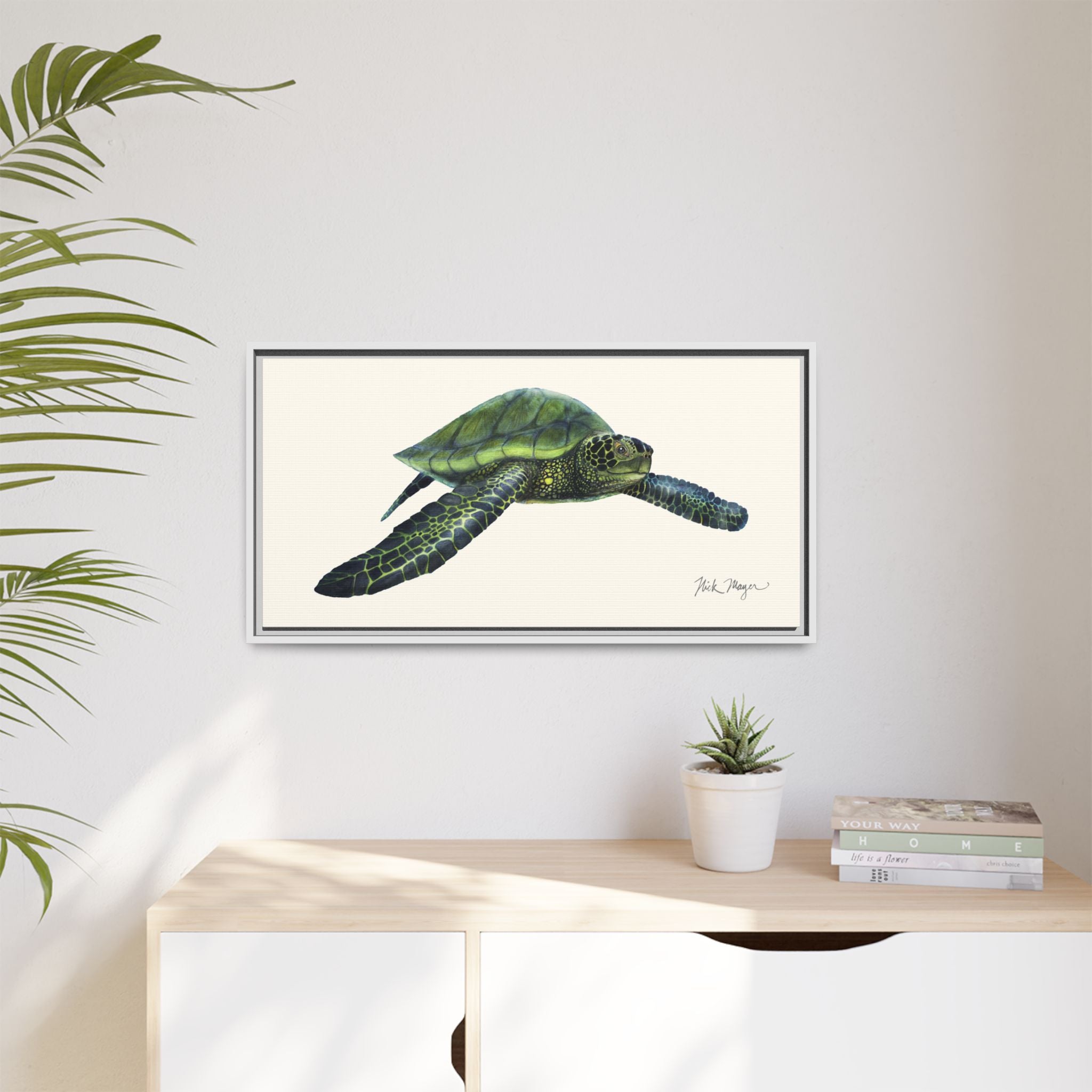 Green Sea Turtle I Framed Canvas Print Printify